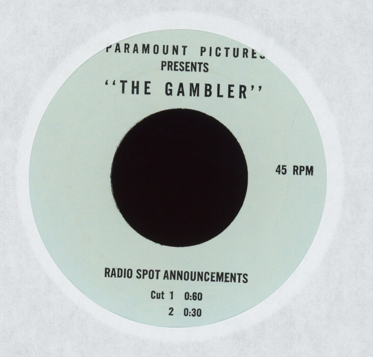 No Artist - The Gambler Radio Spot Announcements on Paramount Picture Single Sided Funky Movie Promo 7"