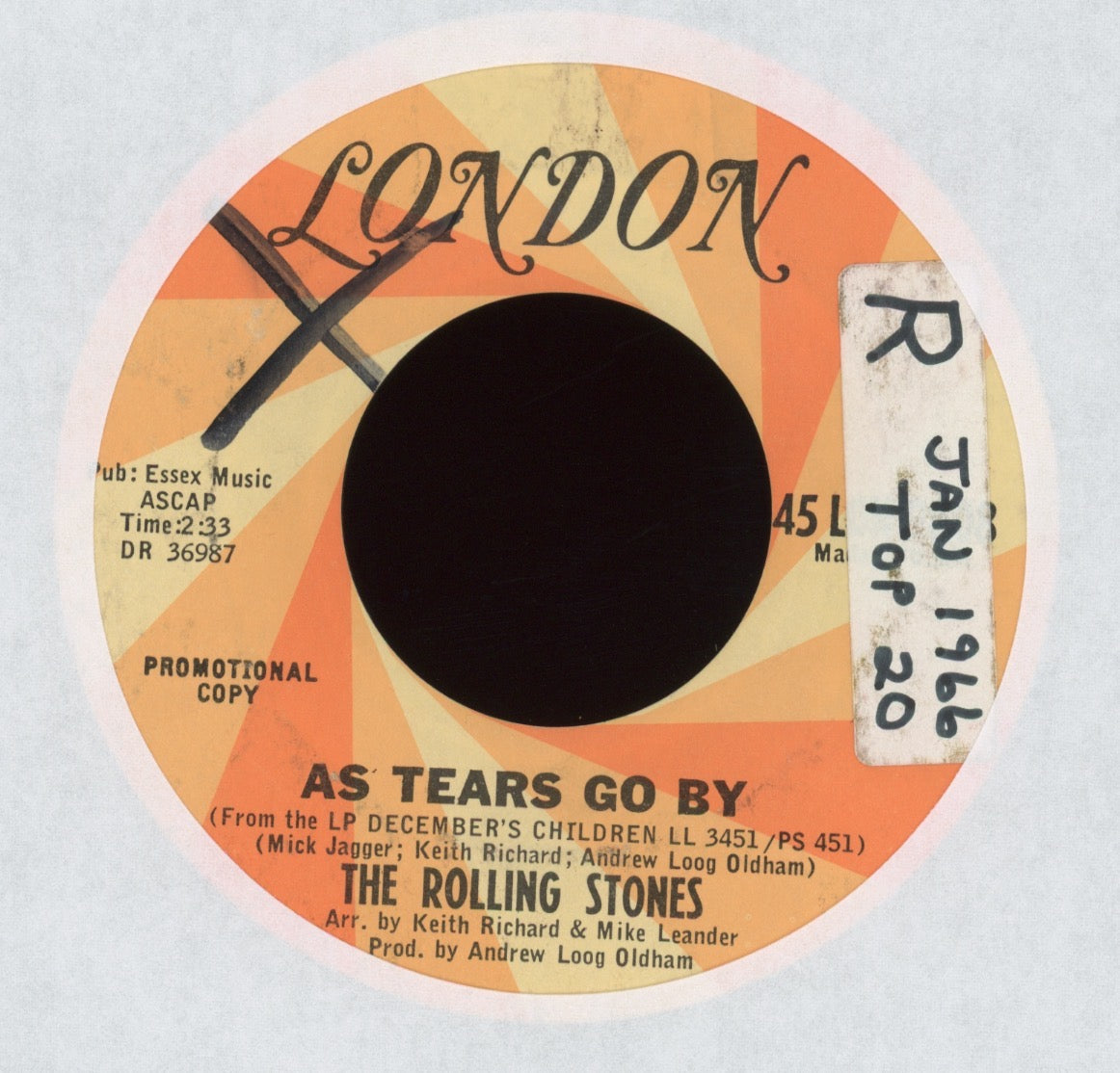 The Rolling Stones - As Tears Go By on London Promo 45