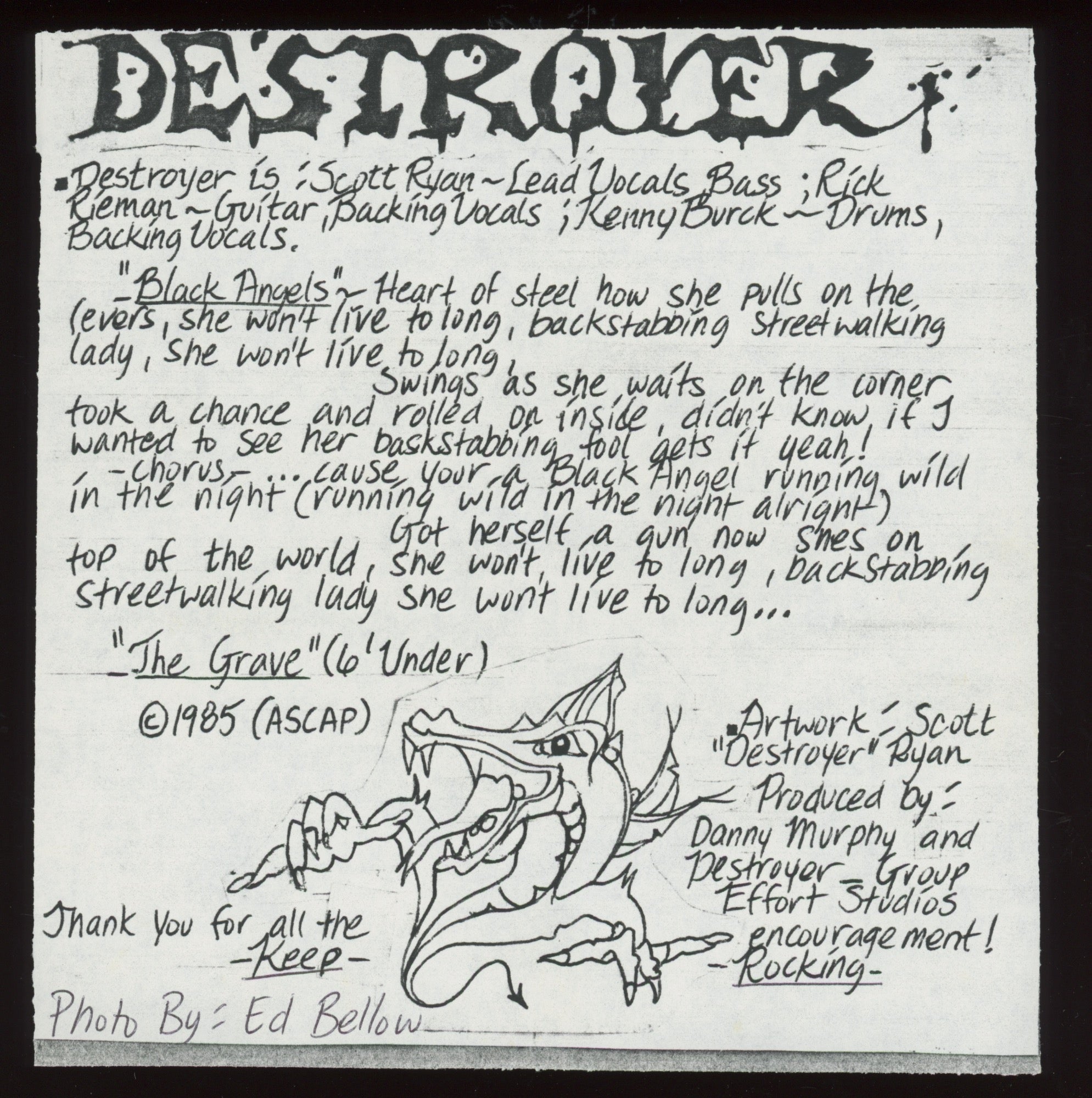 Destroyer - Black Angels / The Grave (6 Feet Under) Private Metal 45 With Picture Sleeve