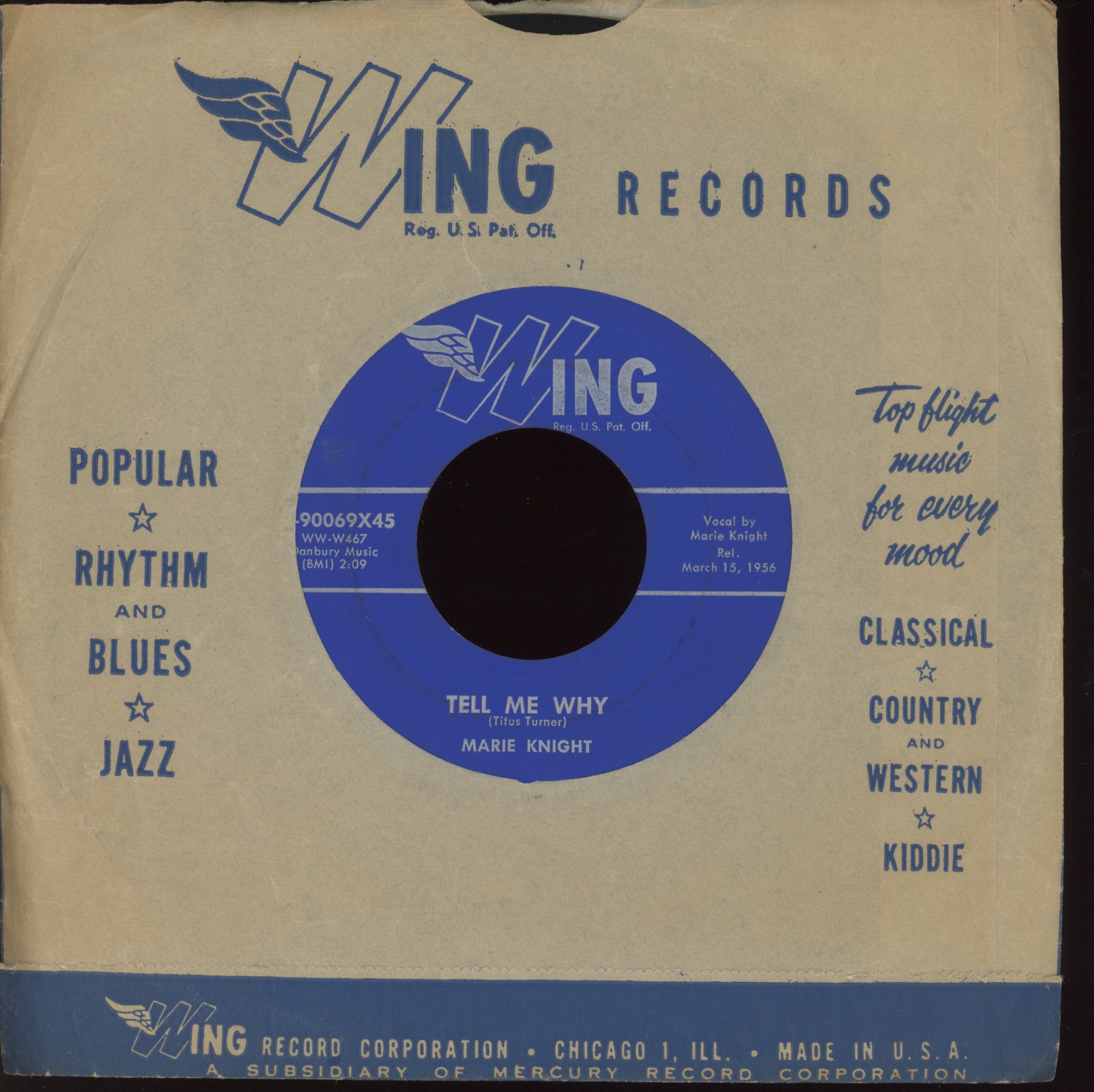 Marie Knight - Tell Me Why on Wing R&B Doo Wop 45