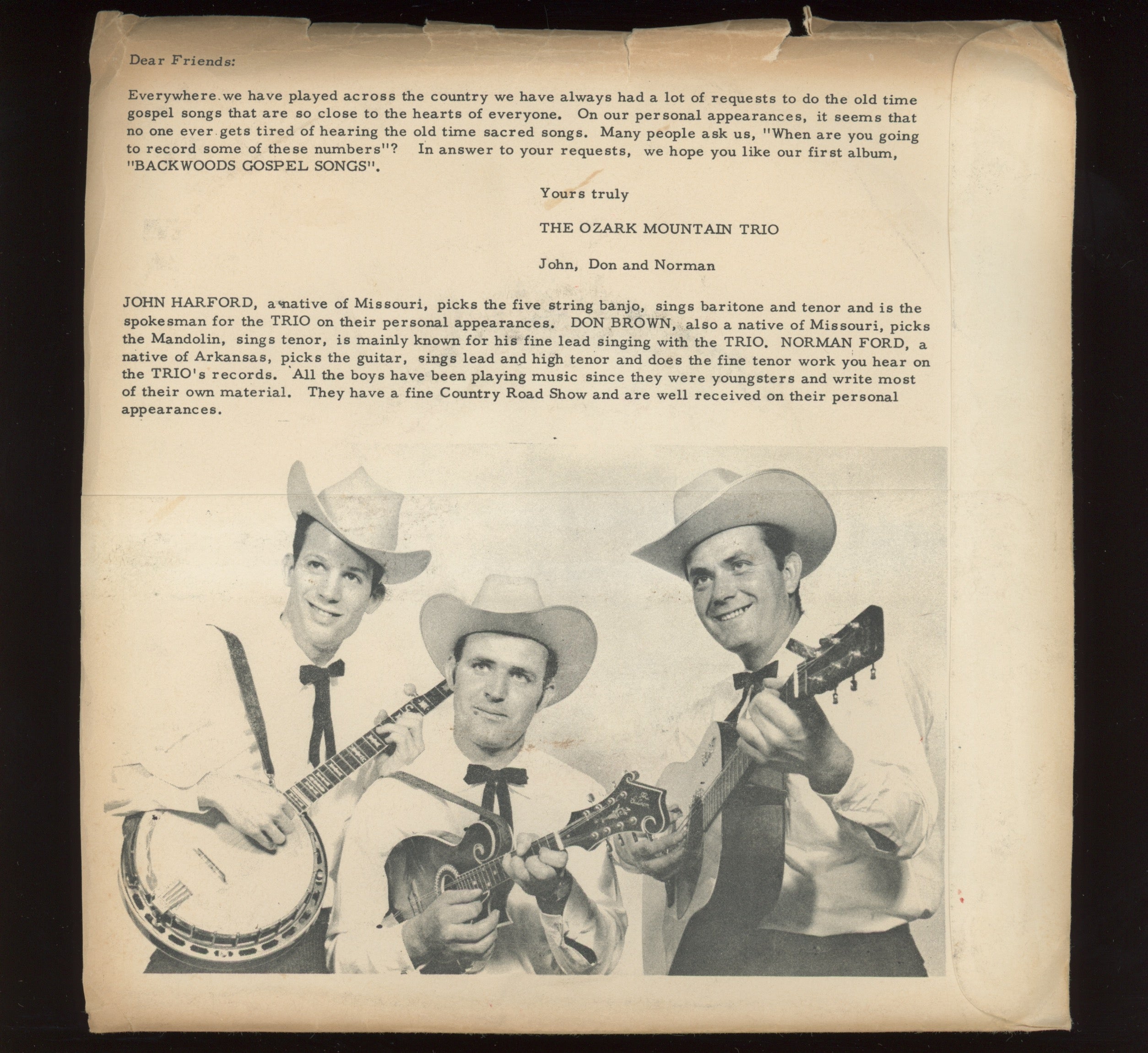The Ozark Mountain Trio / John Hartford - Backwood Gospel Songs on Shanon 45 With Picture Sleeve