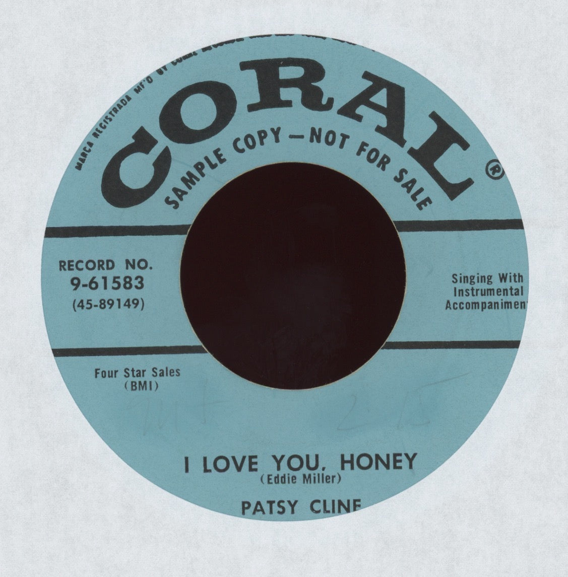 Patsy Cline - I Love You, Honey on Coral Promo Country 45