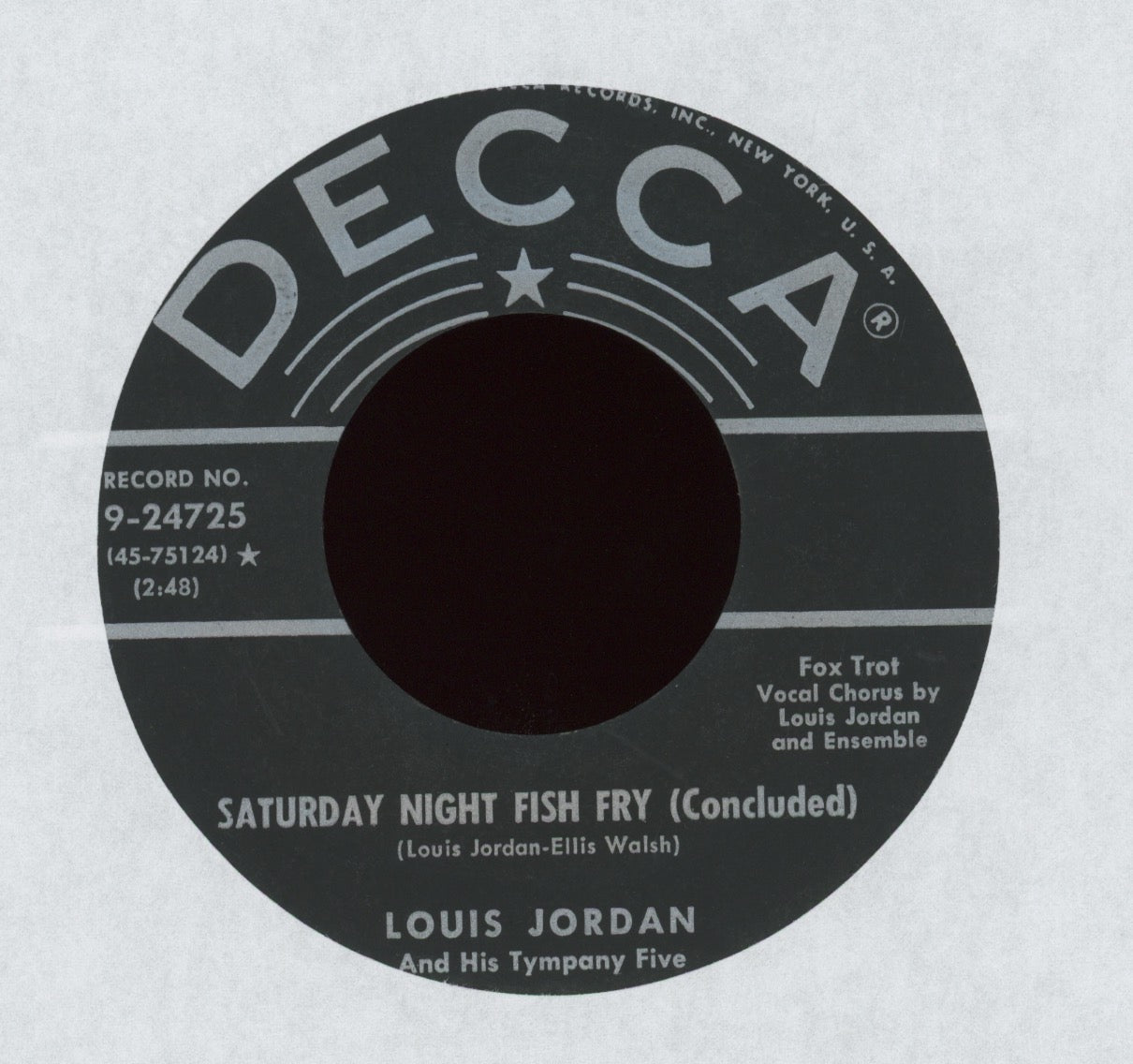 Louis Jordan And His Tympany Five - Saturday Night Fish Fry on Decca R&B 45