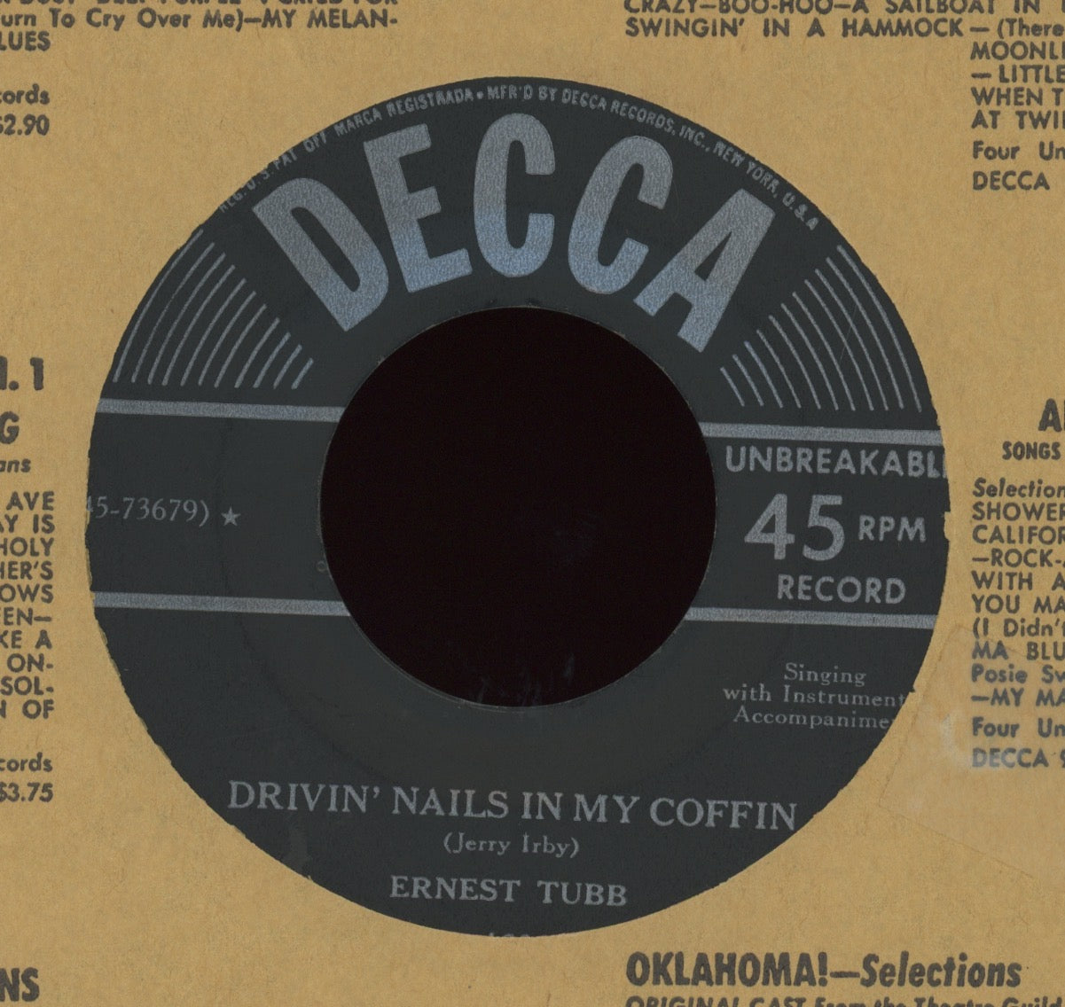 Ernest Tubb - Filipino Baby / Drivin' Nails In My Coffin on Decca Country 45
