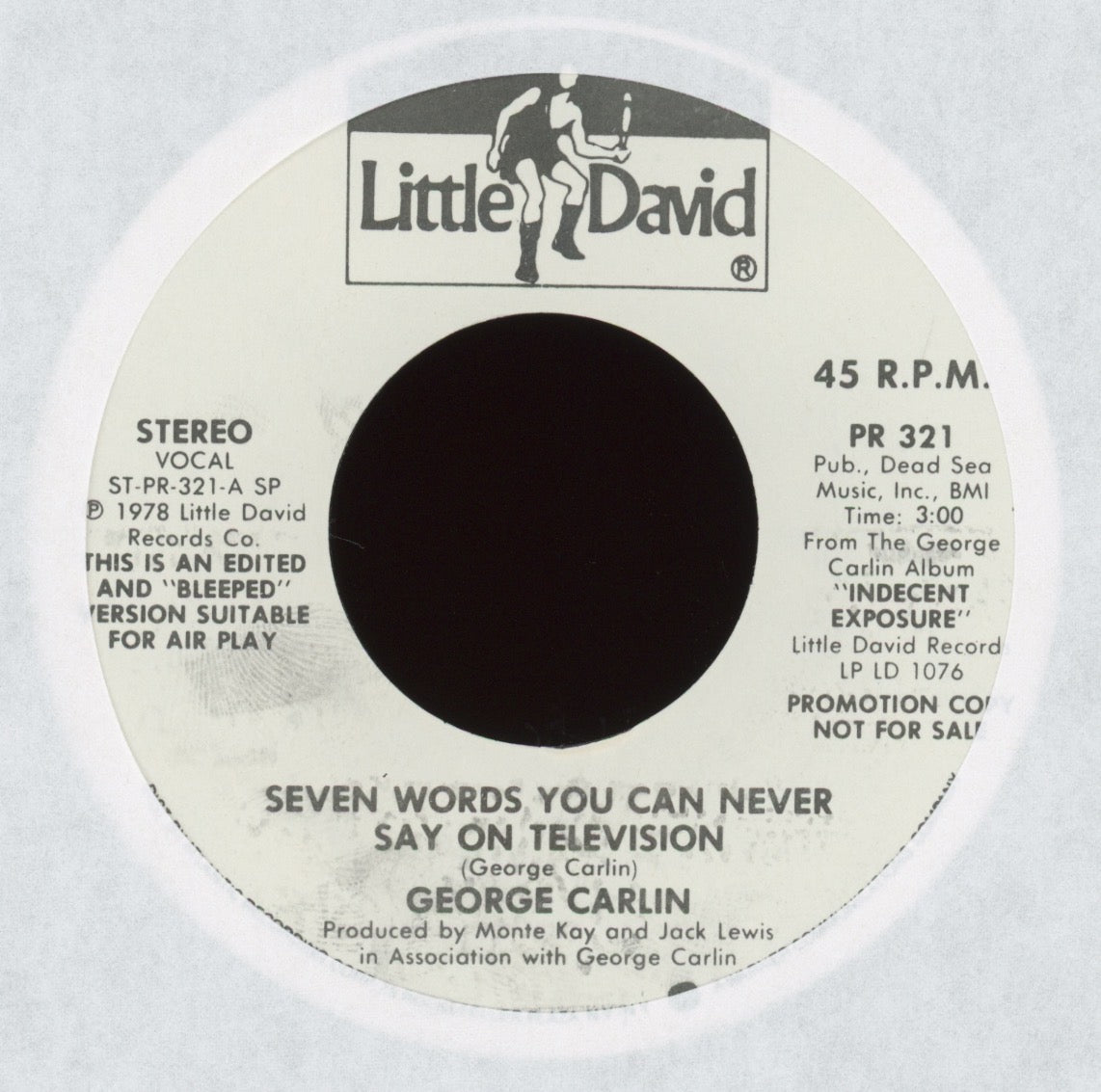 George Carlin - Indecent Exposure: Some Of The Best Of George Carlin on Little David Records Promo Comedy 45