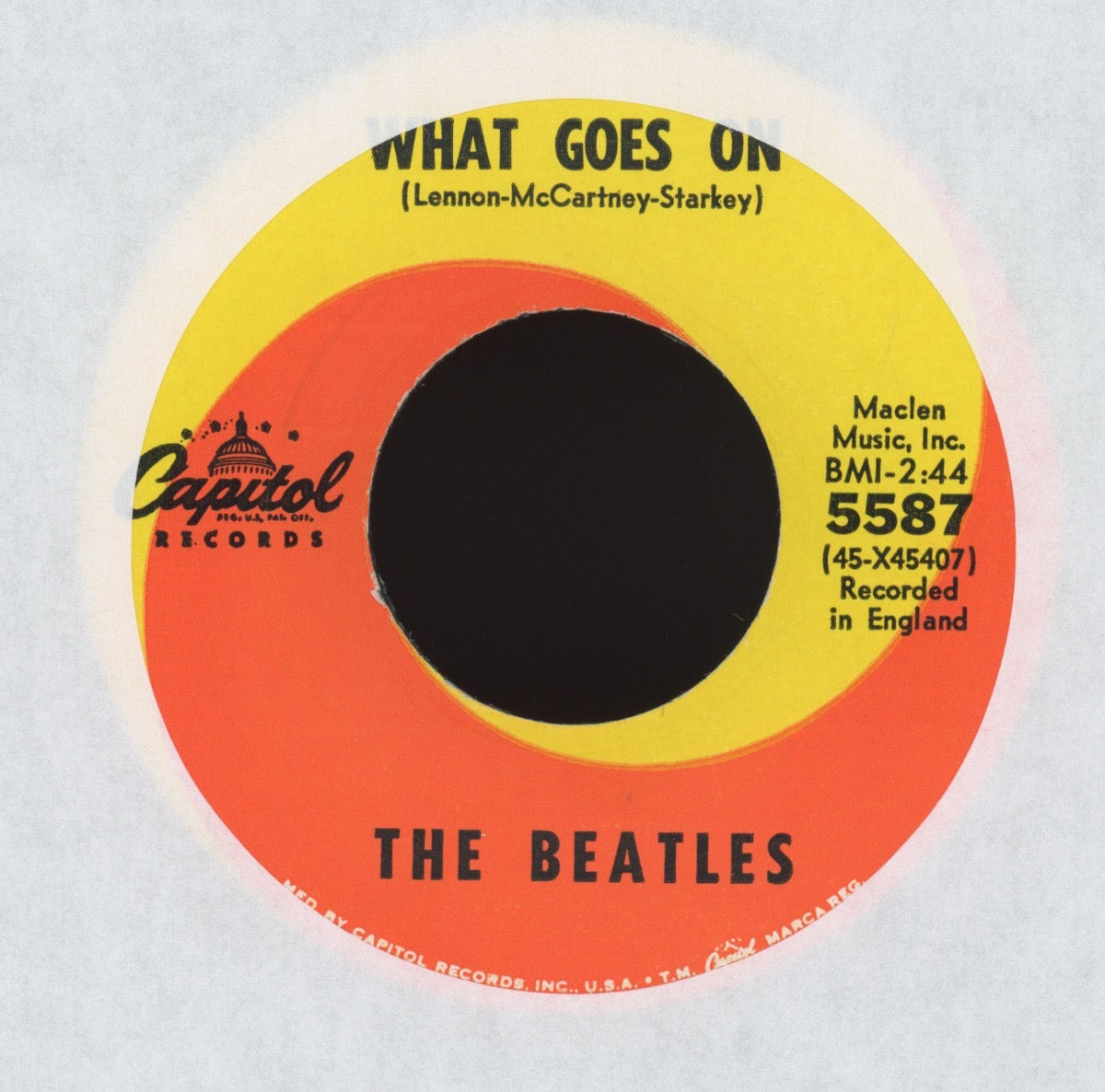 The Beatles - Nowhere Man / What Goes On on Capitol 45 With Picture Sleeve