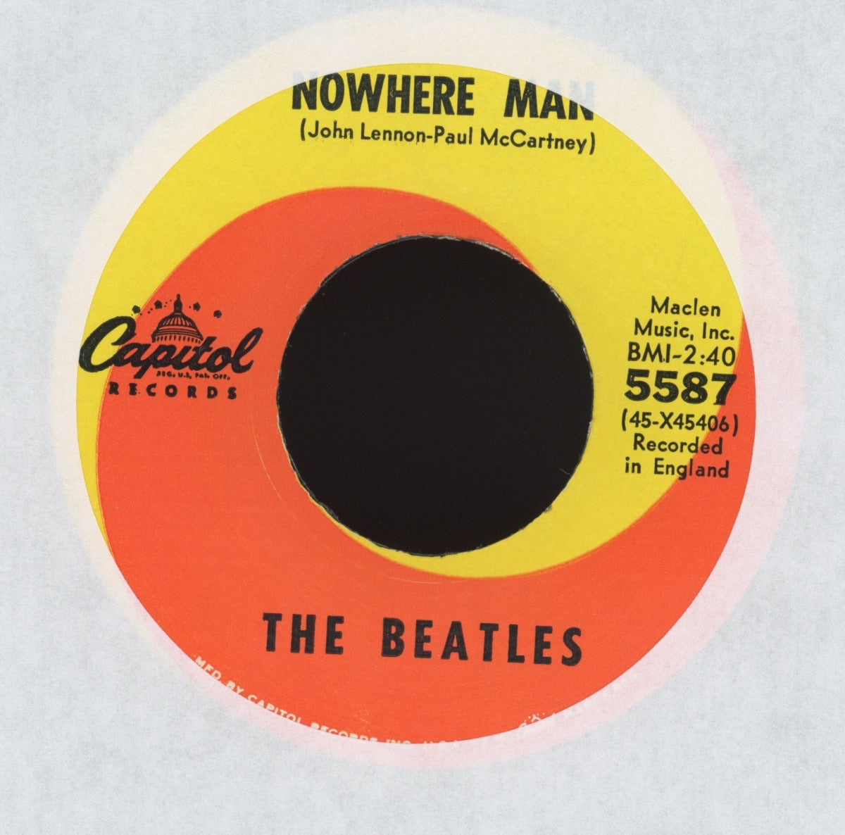 The Beatles - Nowhere Man / What Goes On on Capitol 45 With Picture Sleeve