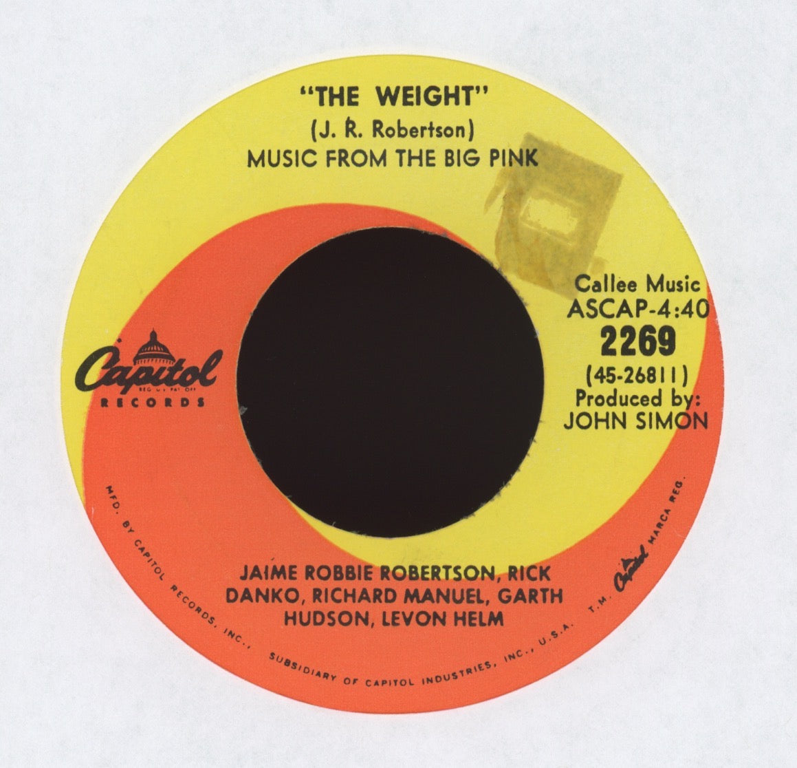 Robbie Robertson Rick Danko Richard Manuel Garth Hudson Levon Helm  - The Weight on Capitol Rock 45