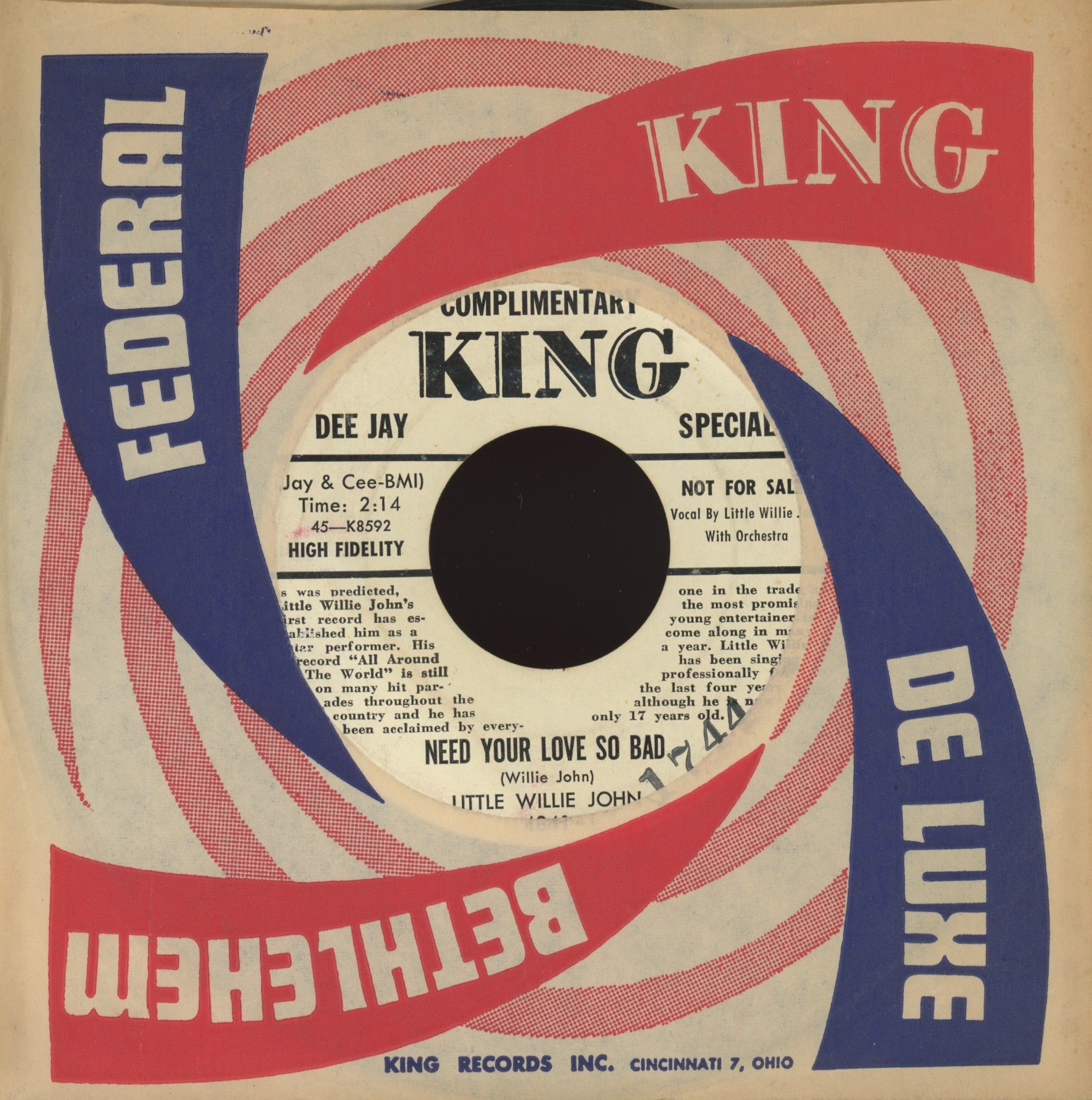 Little Willie John - Need Your Love So Bad on King Bio Promo R&B 45