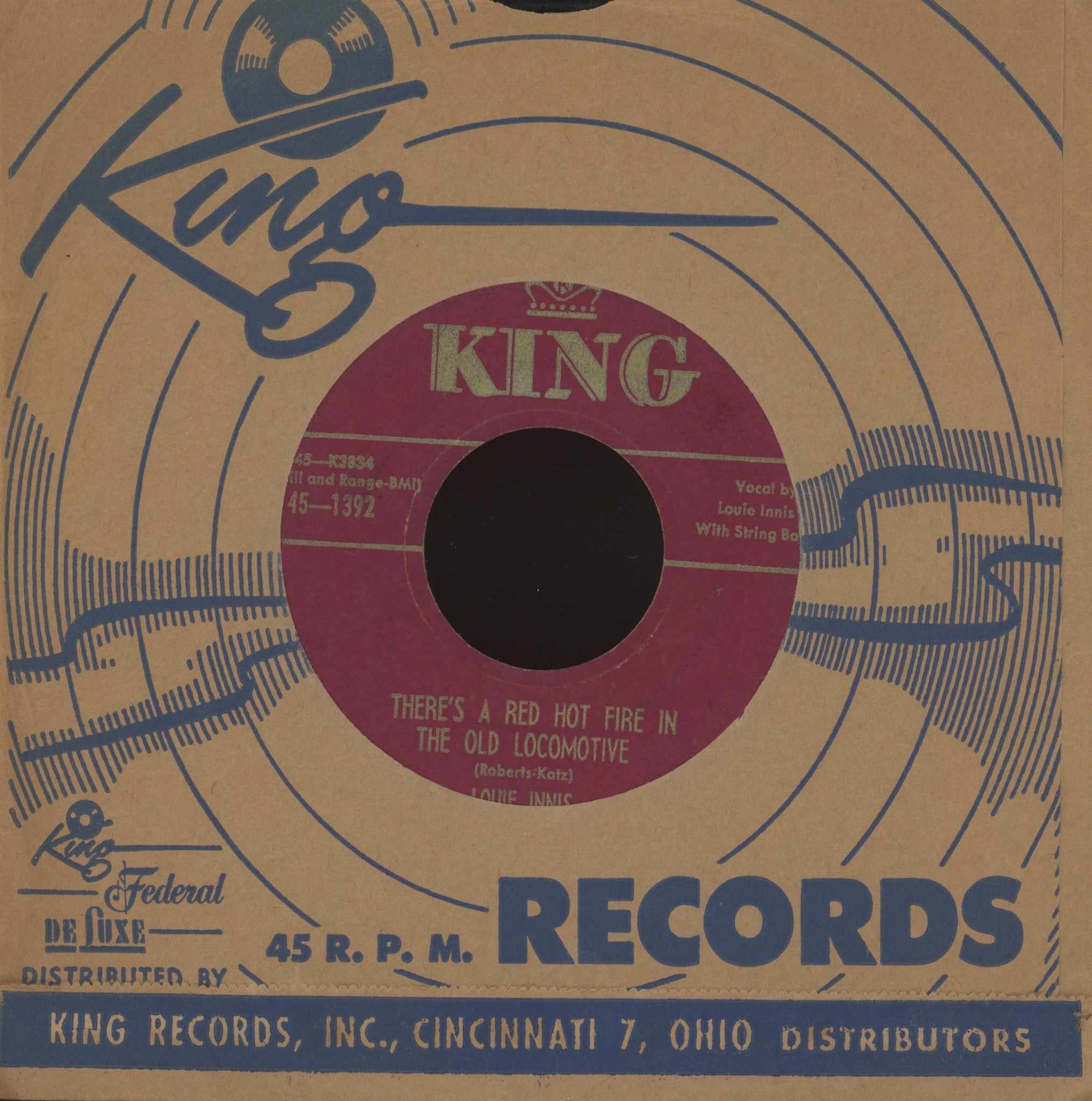 Louis Innis - There's A Red Hot Fire In The Old Locomotive on King Hillbilly Bop 45