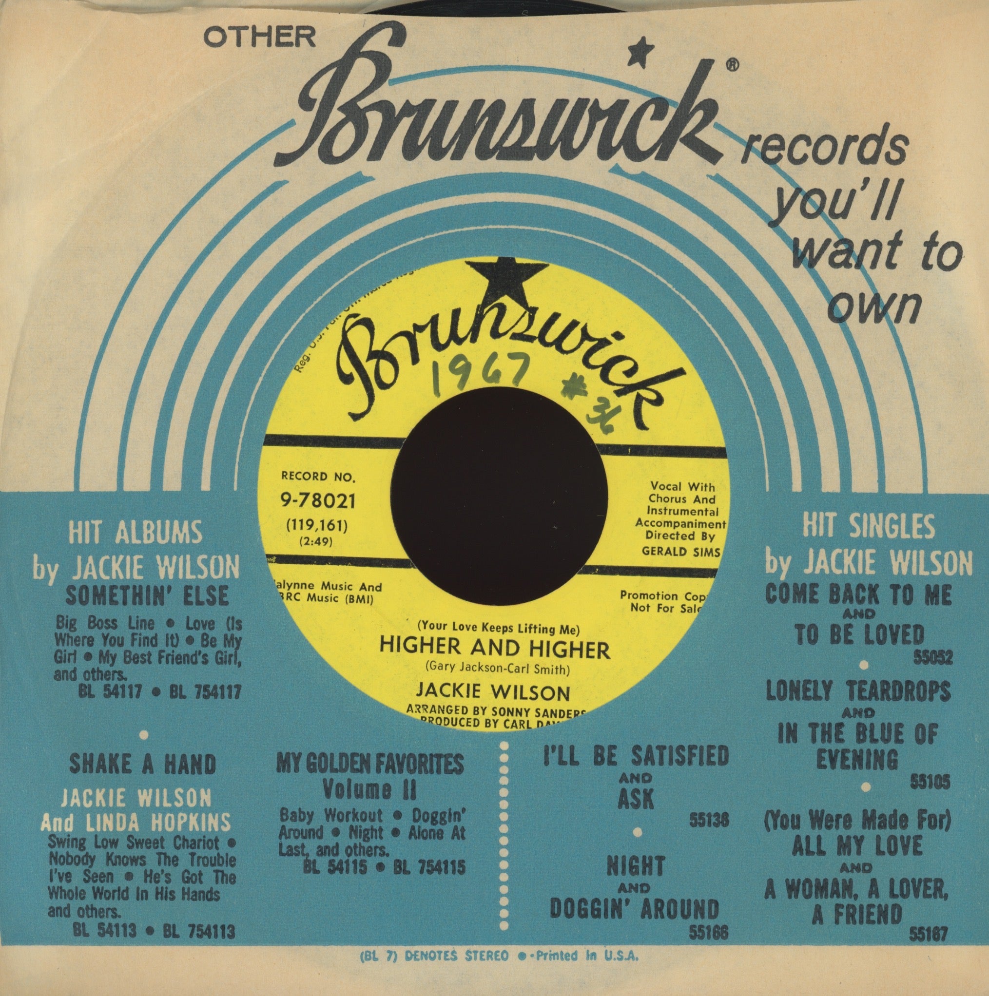 Jackie Wilson - (Your Love Keeps Lifting Me) Higher And Higher on Brunswick Northern Soul 45