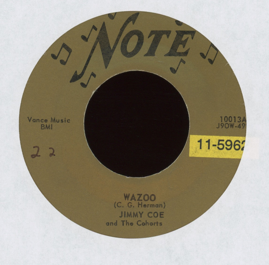 Jimmy Coe And The Cohorts - Wazoo on Note Instro R&B 45