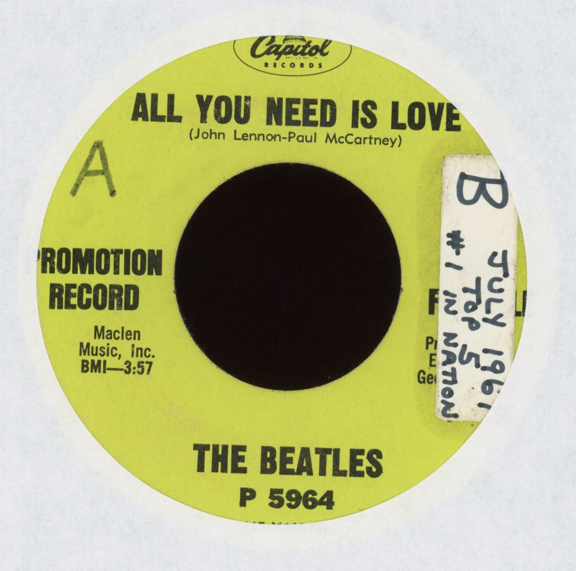 The Beatles - All You Need Is Love on Capitol Promo Rock 45