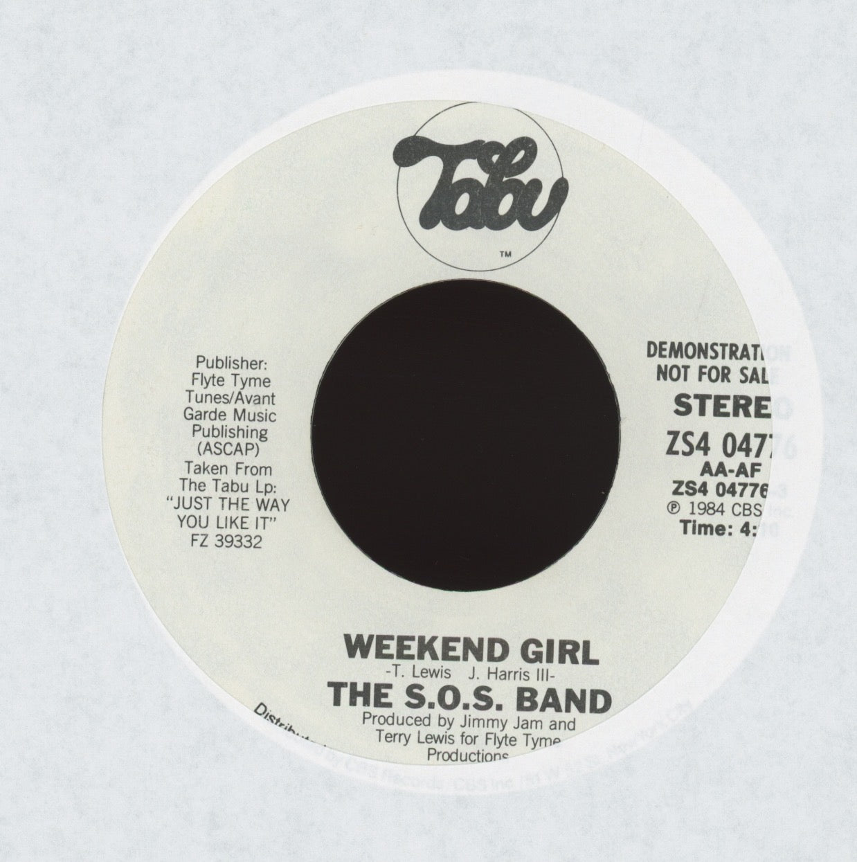 The S.O.S. Band - Weekend Girl on Tabu Promo Modern Soul 45