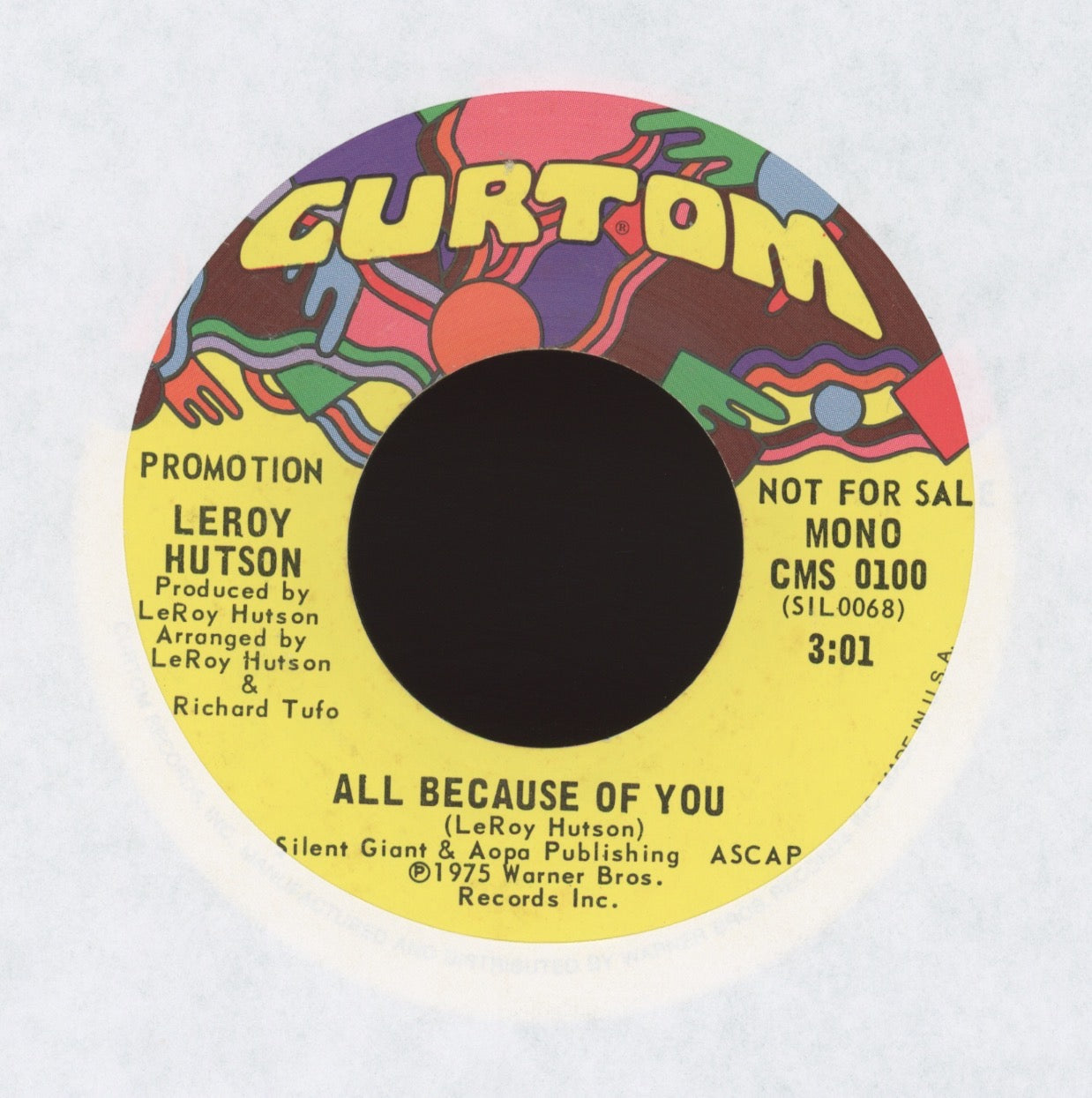 Leroy Hutson - All Because Of You on Curtom Promo Soul Funk 45 Breaks