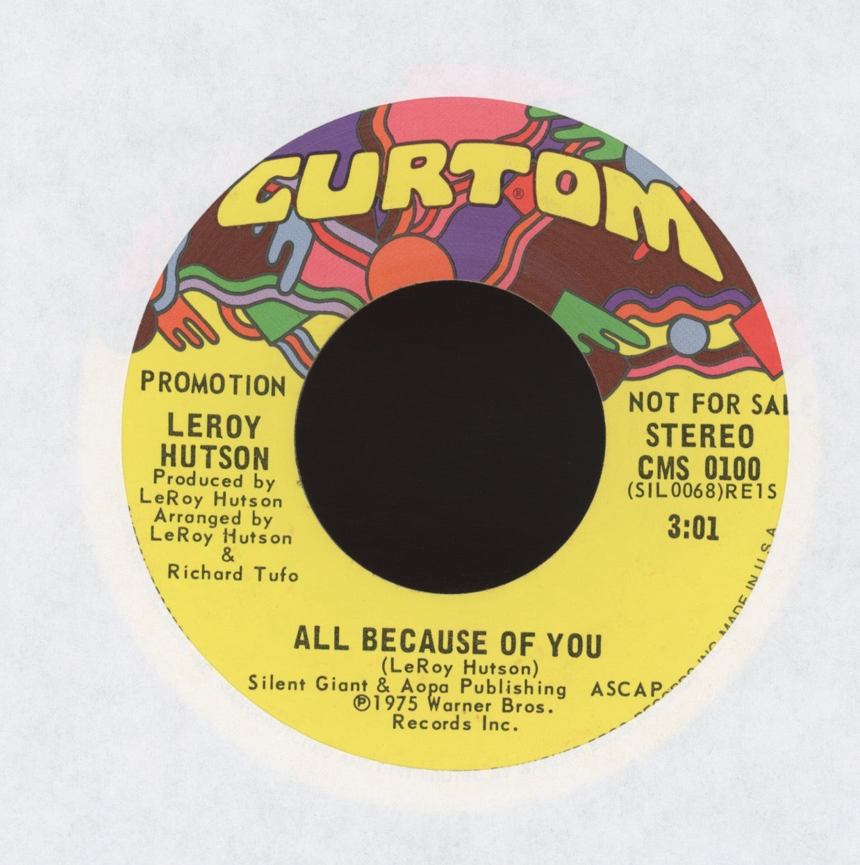 Leroy Hutson - All Because Of You on Curtom Promo Soul Funk 45 Breaks