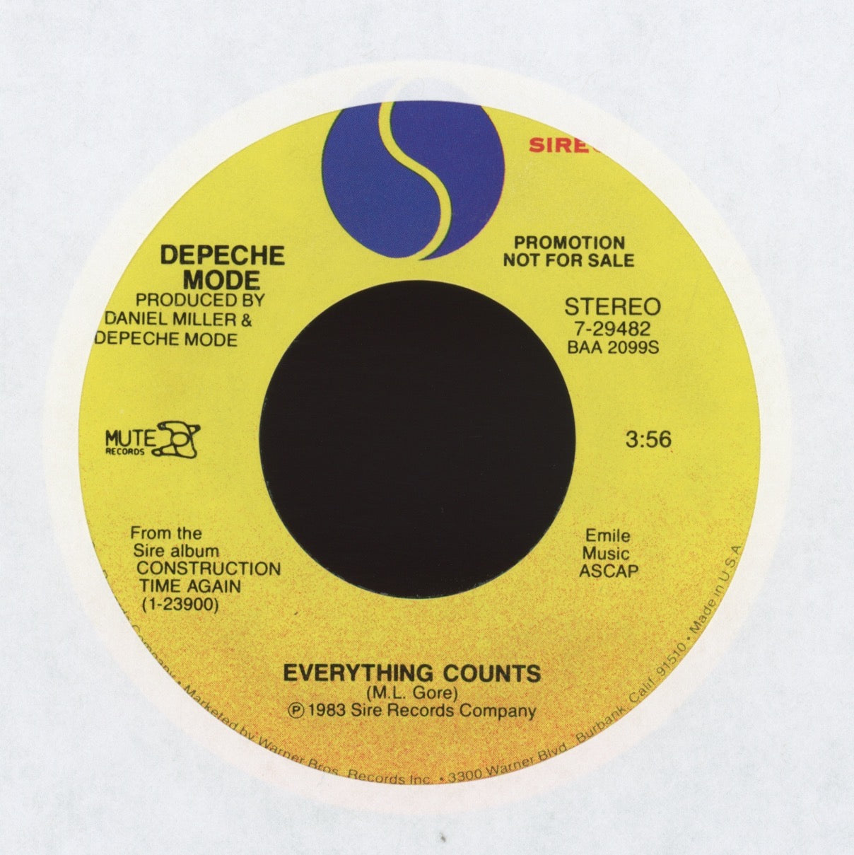 Depeche Mode - Everything Counts on Sire Promo Synth Pop 45
