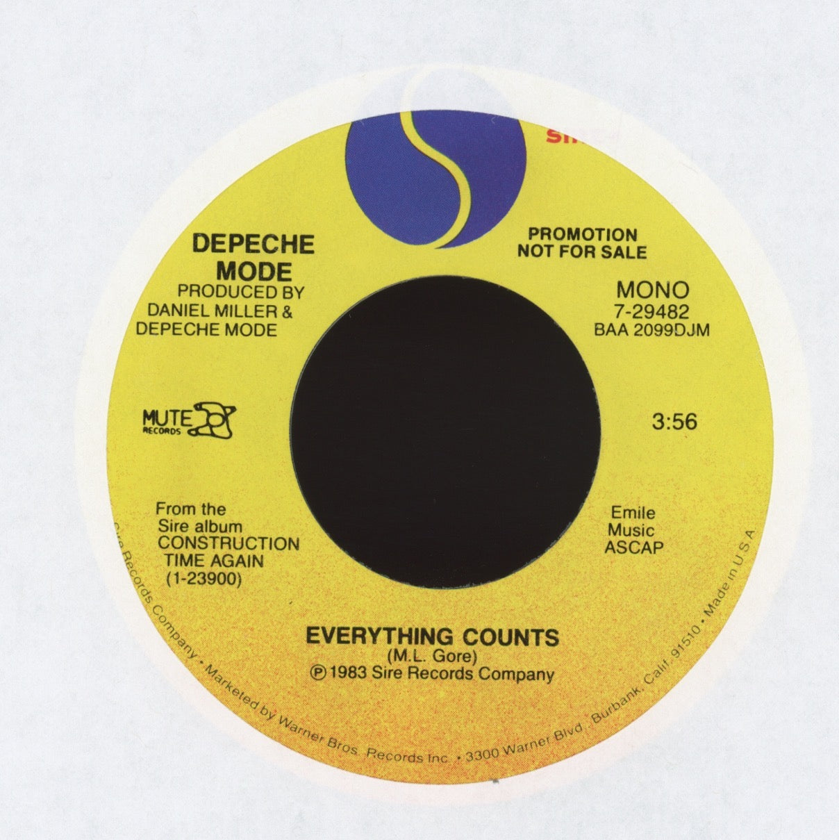 Depeche Mode - Everything Counts on Sire Promo Synth Pop 45