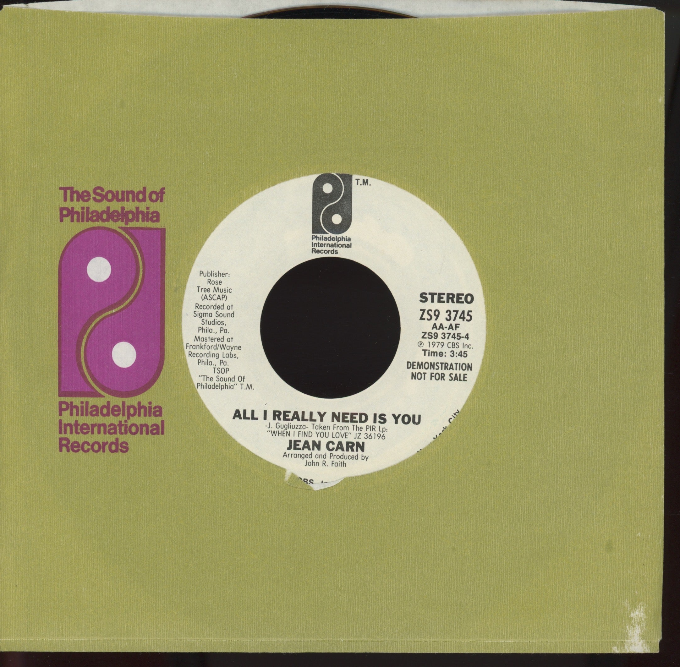 Jean Carn - Was That All It Was on Philadelphia Intl Promo Modern Soul 45