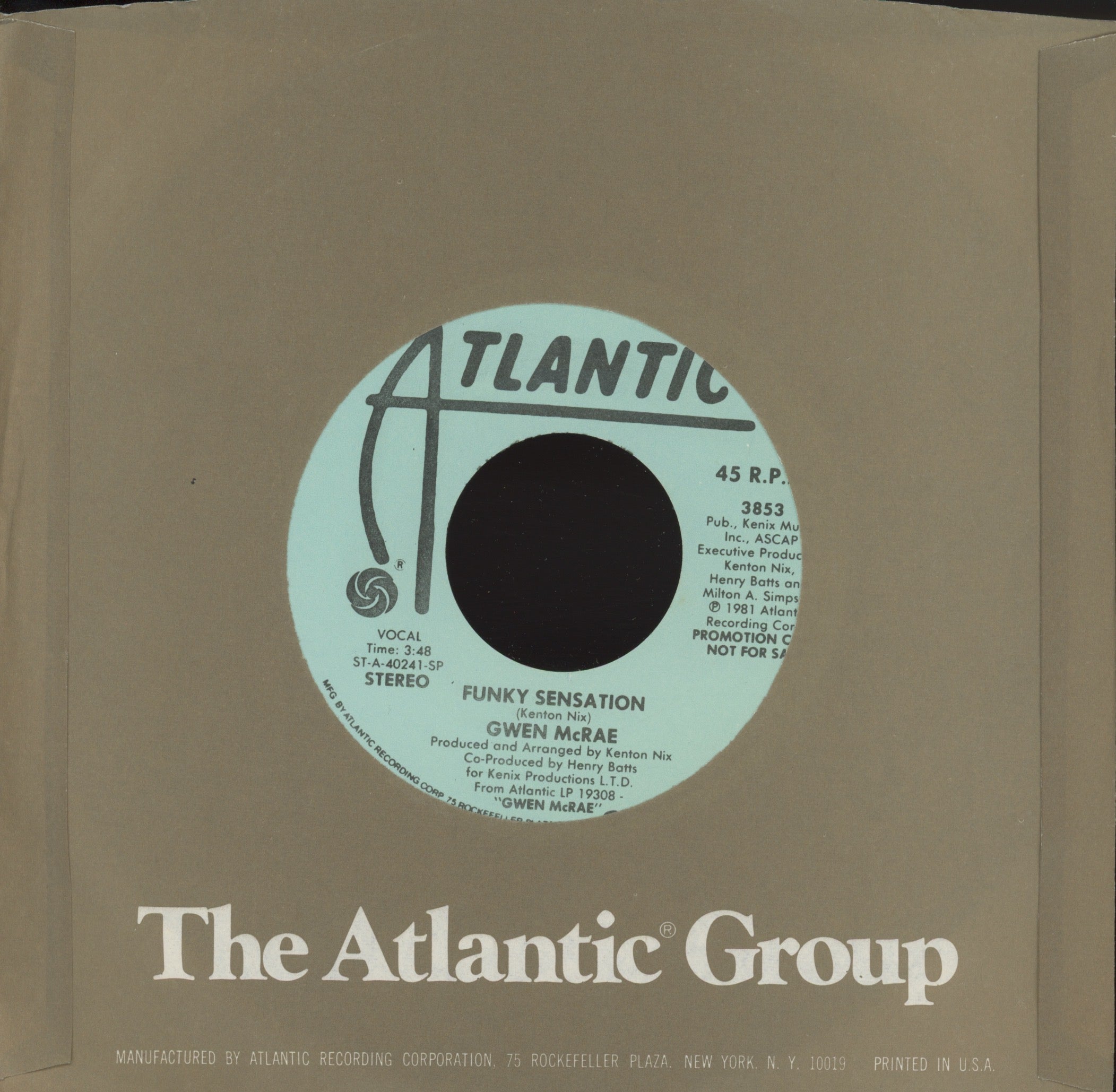Gwen McCrae - Funky Sensation on Atlantic Promo Modern Soul 45