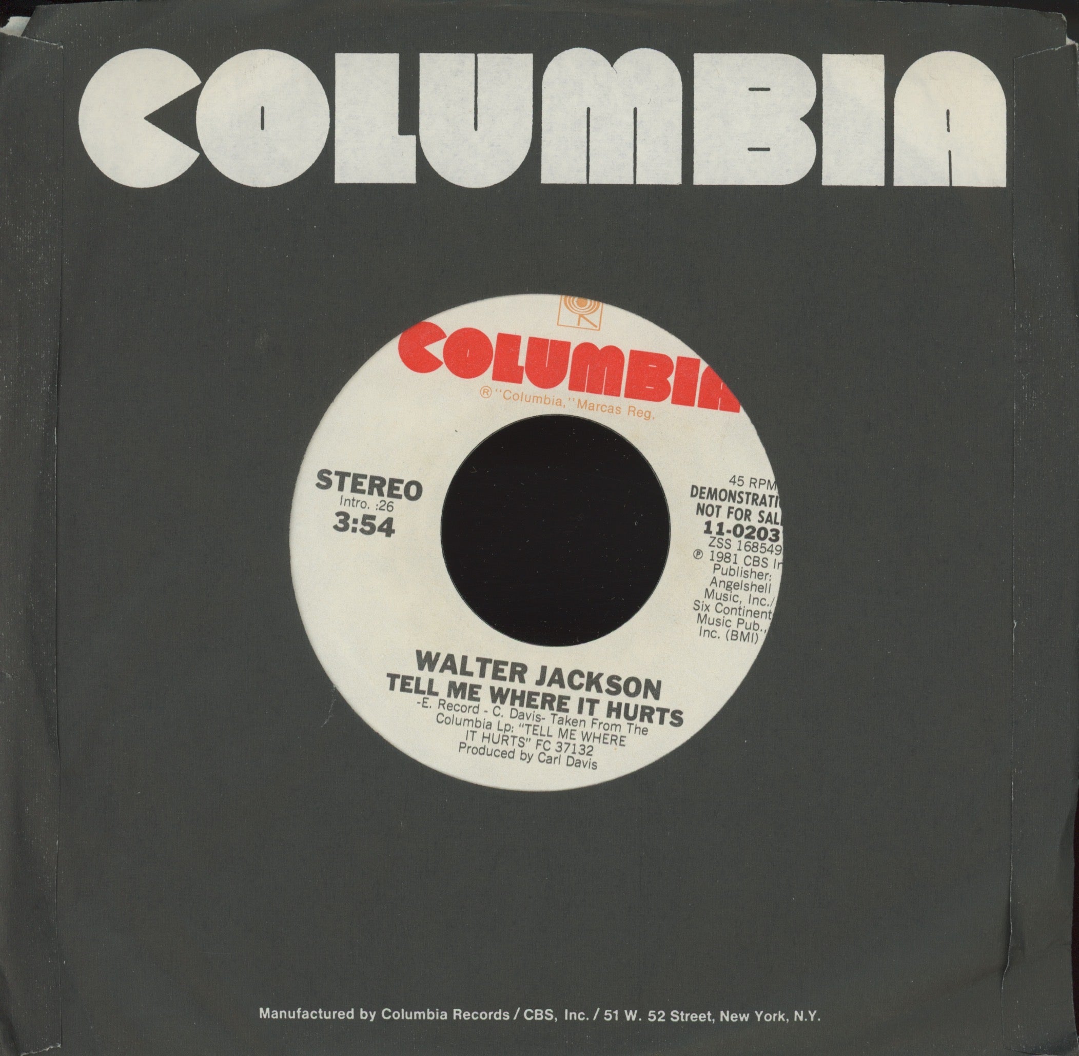 Walter Jackson - Tell Me Where It Hurts on Columbia Promo Modern Soul 45