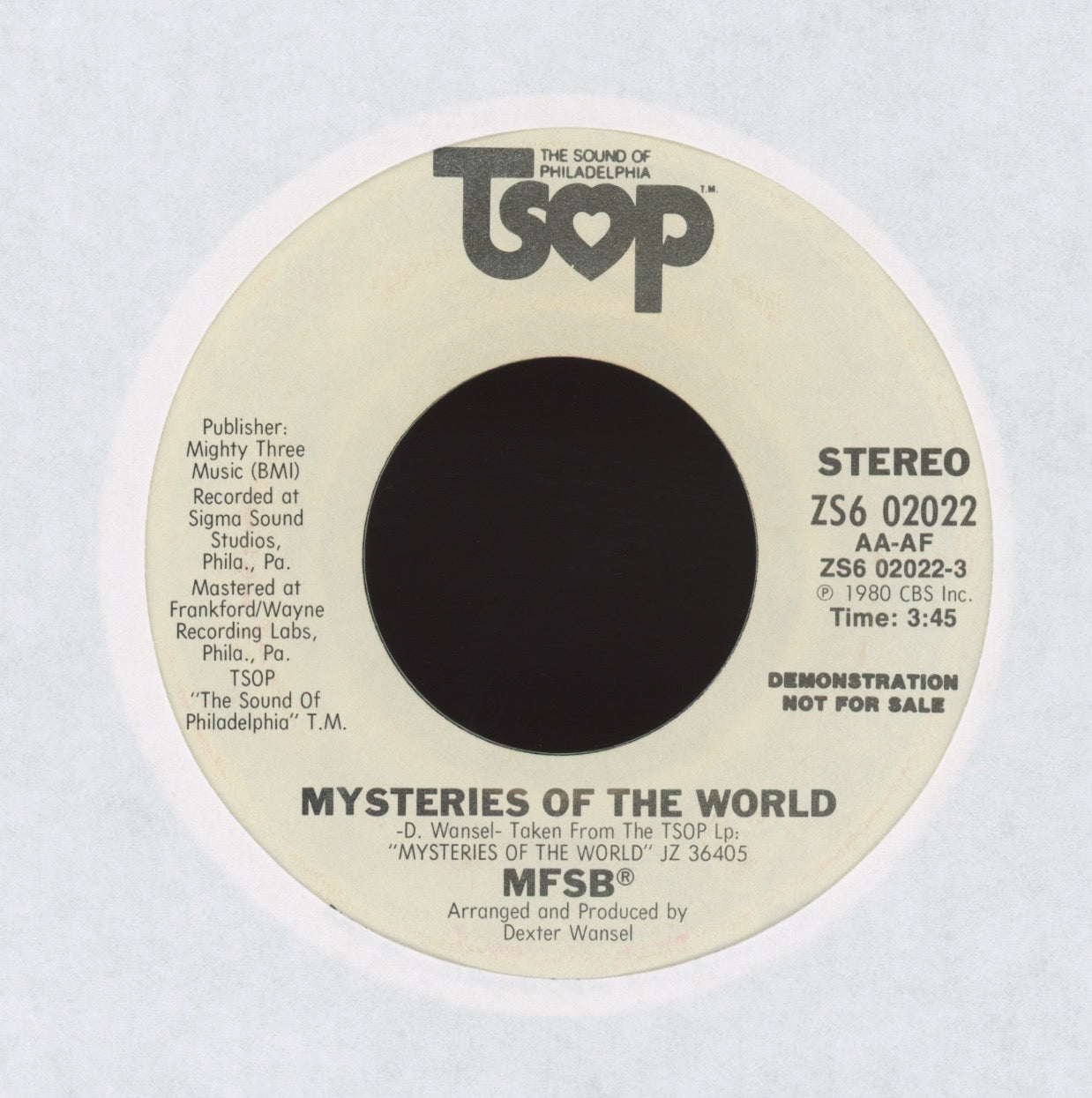 MFSB - Mysteries Of The World on TSOP Promo Modern Soul 45