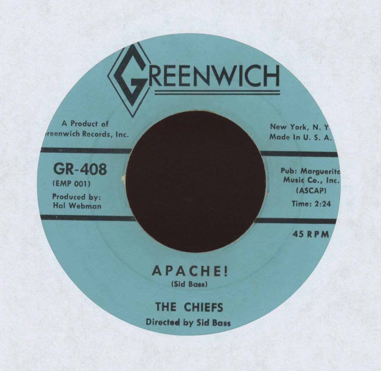 The Chiefs - Apache! on Greenwich Sleazy R&B 45