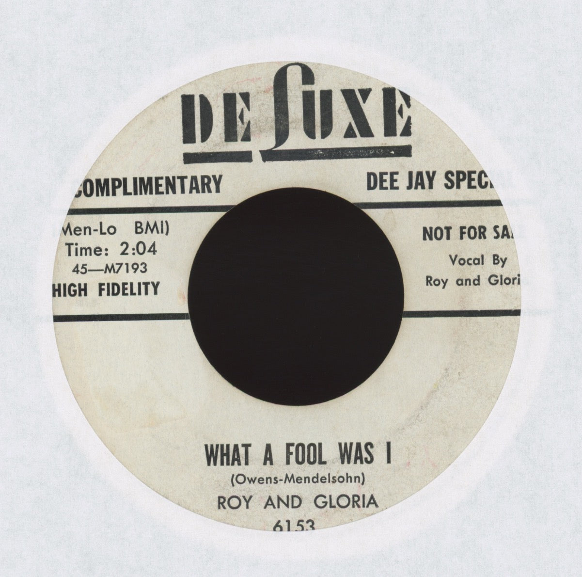 Roy And Gloria - What A Fool Was I on DeLuxe Promo R&B Rocker 45