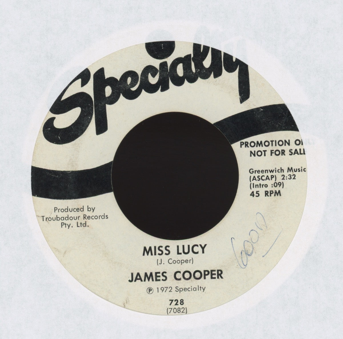 James Cooper - Miss Lucy on Specialty Promo Country Funk 45