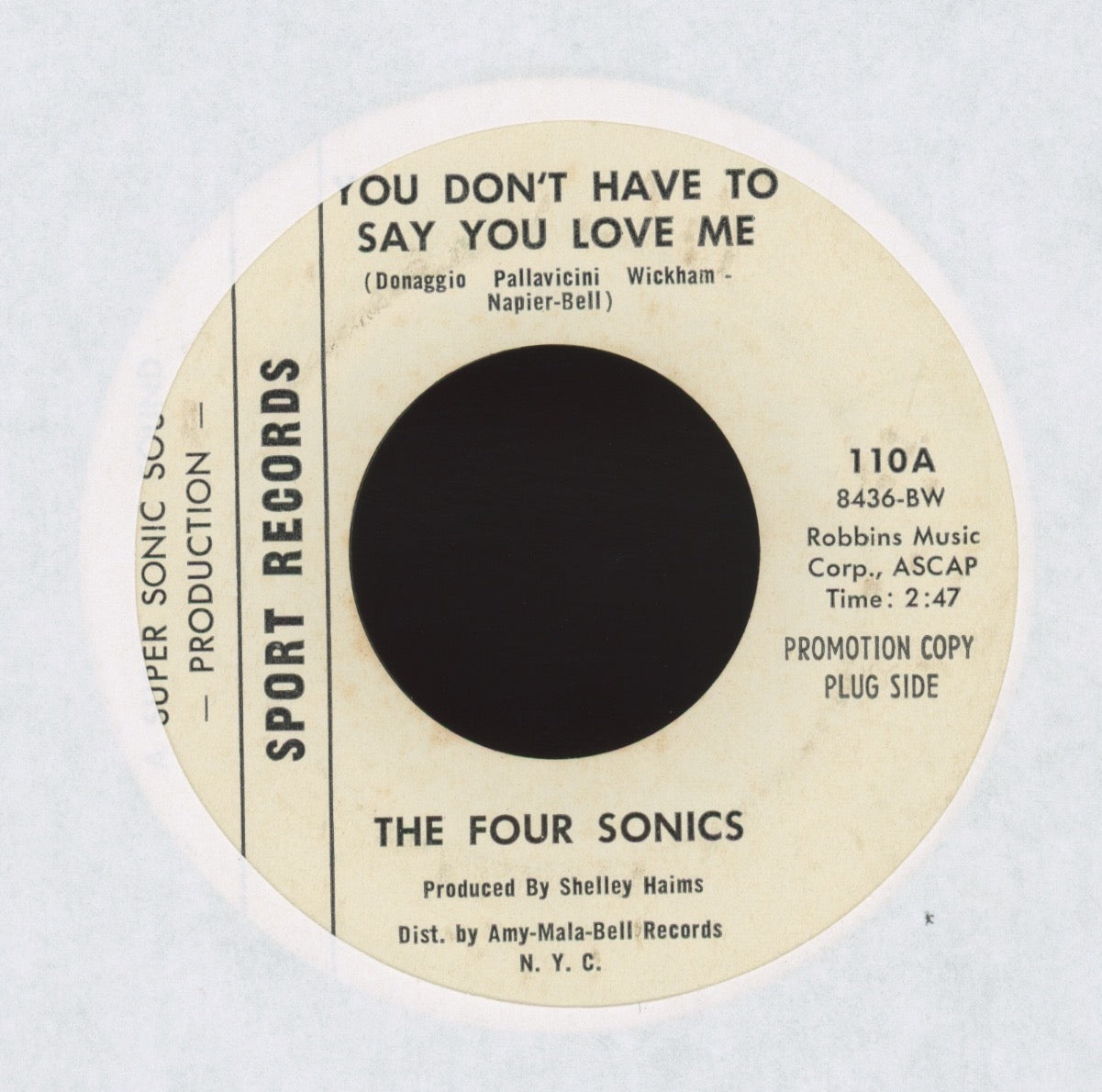 The Four Sonics - You Don't Have to Say You Love Me on Sport Promo Sweet Soul 45