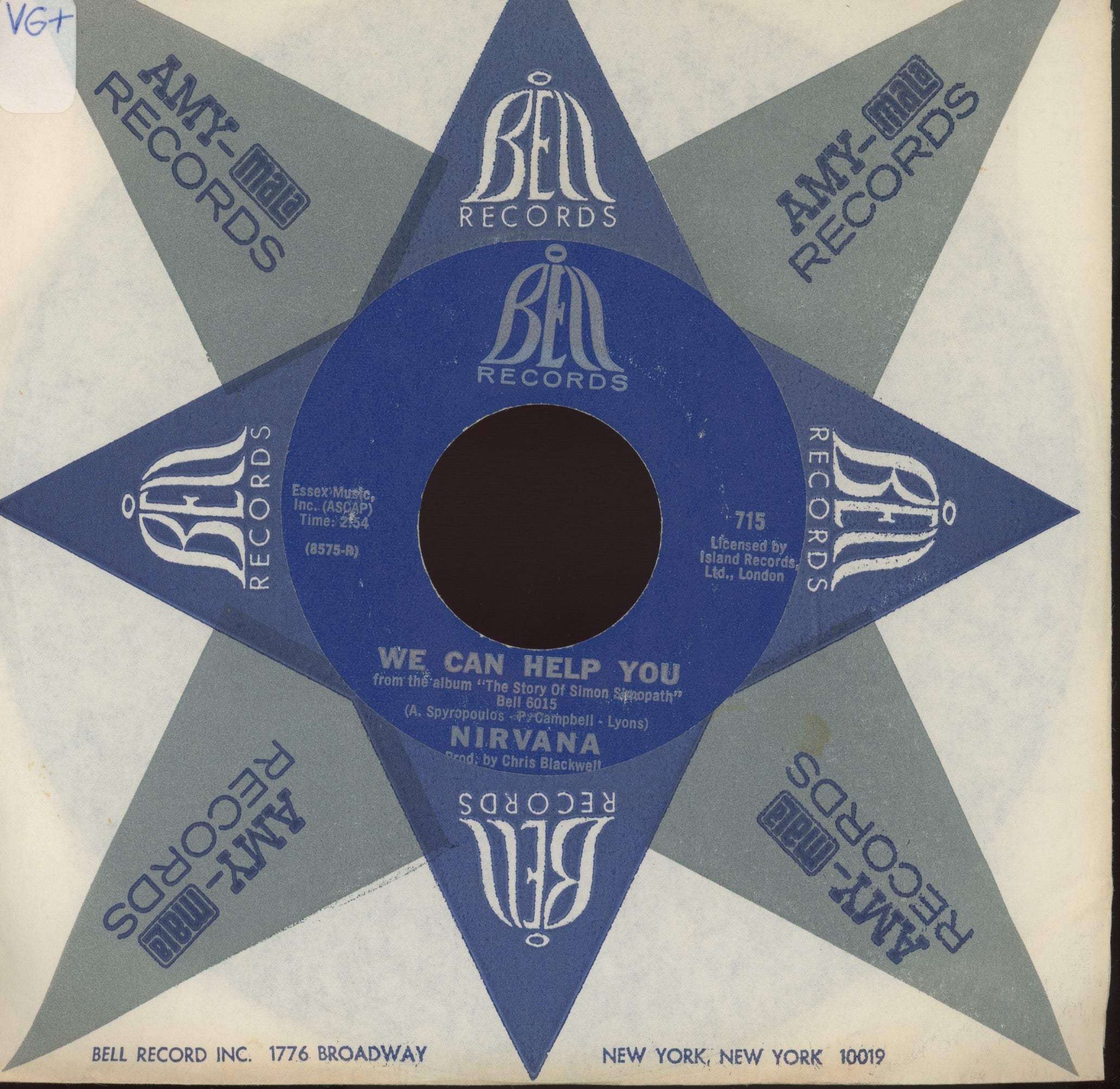 Nirvana - Pentecost Hotel on Bell Pop Psych Rock 45