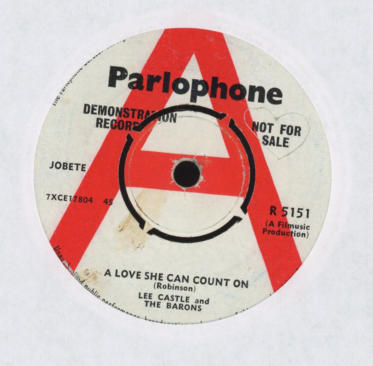 Lee Castle & The Barons - A Love She Can Count On on Parlophone Promo UK Beat 45