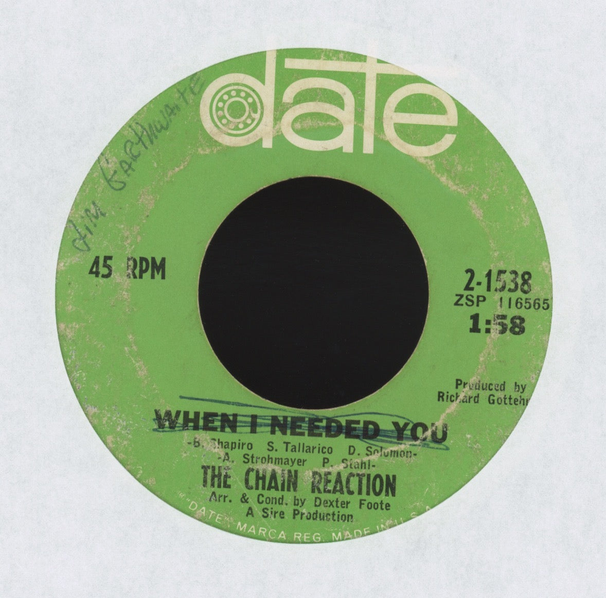 The Chain Reaction - When I Needed You on Date Psych Garage 45 Steven Tyler