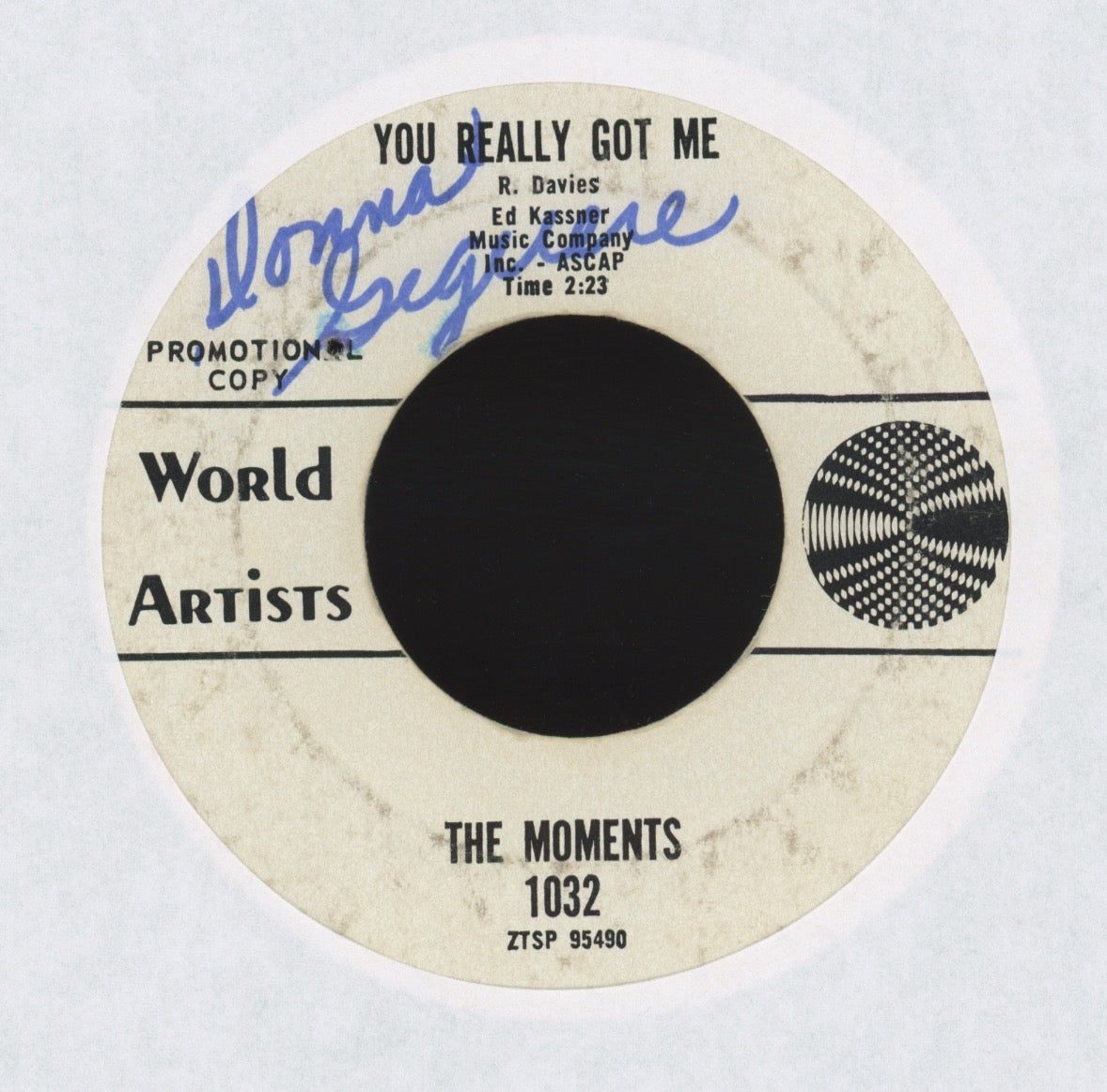 The Moments - You Really Got Me on World Artists Promo Garage 45 Steve Marriott