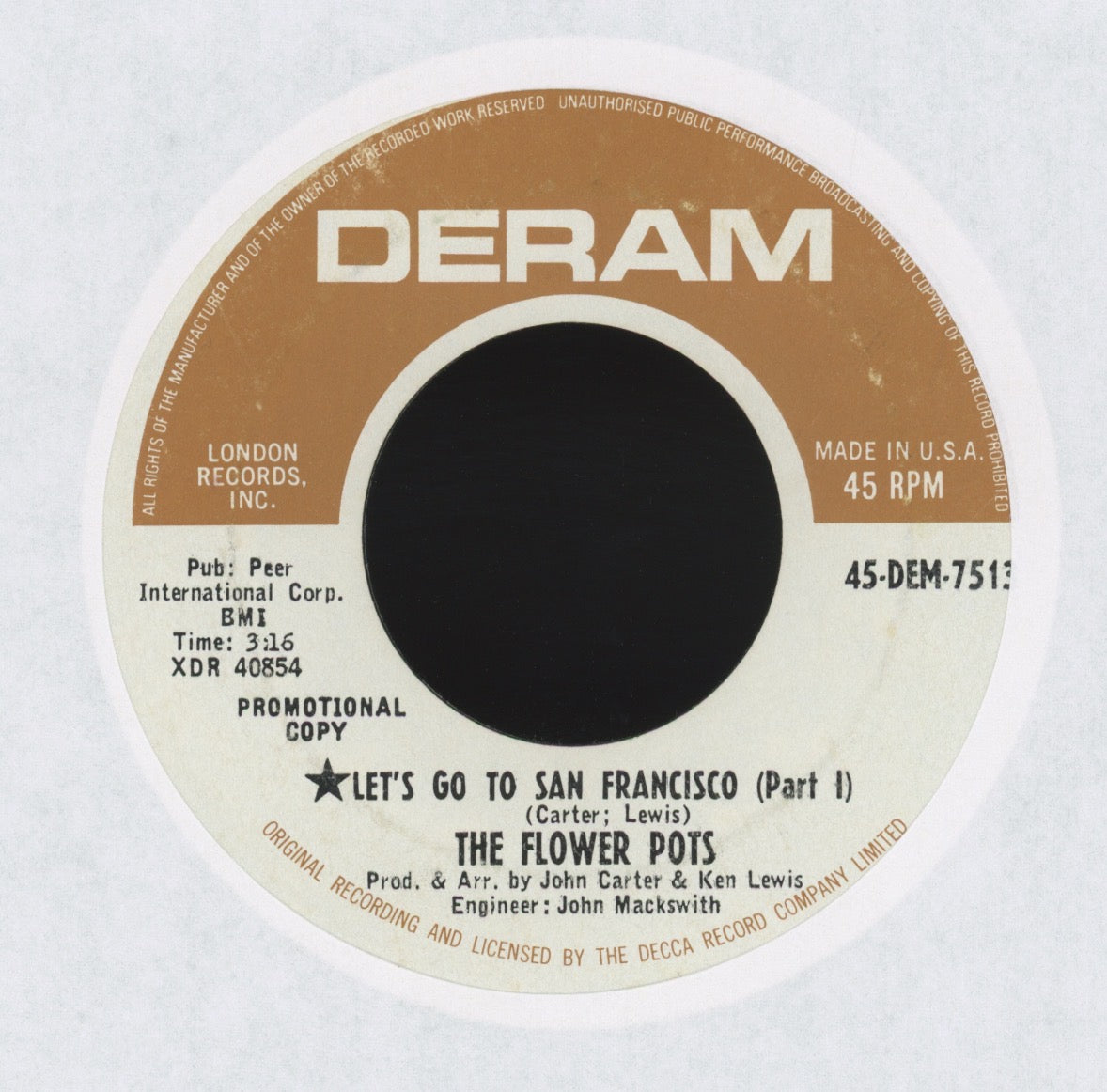 Flower Pot Men - Let's Go To San Francisco (Parts 1 & 2) on Deram Promo Pop Psych 45