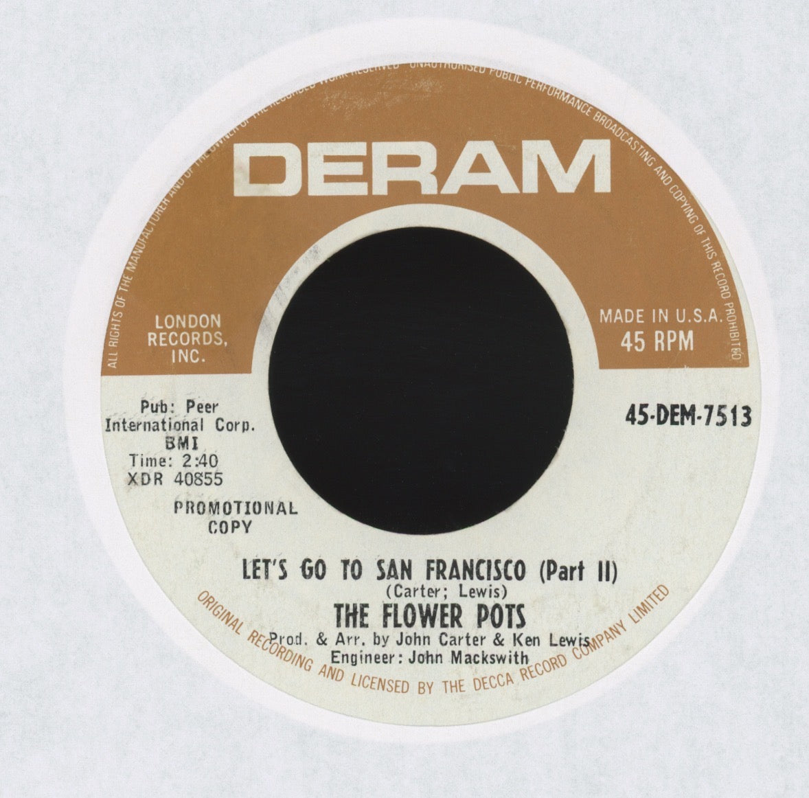 Flower Pot Men - Let's Go To San Francisco (Parts 1 & 2) on Deram Promo Pop Psych 45