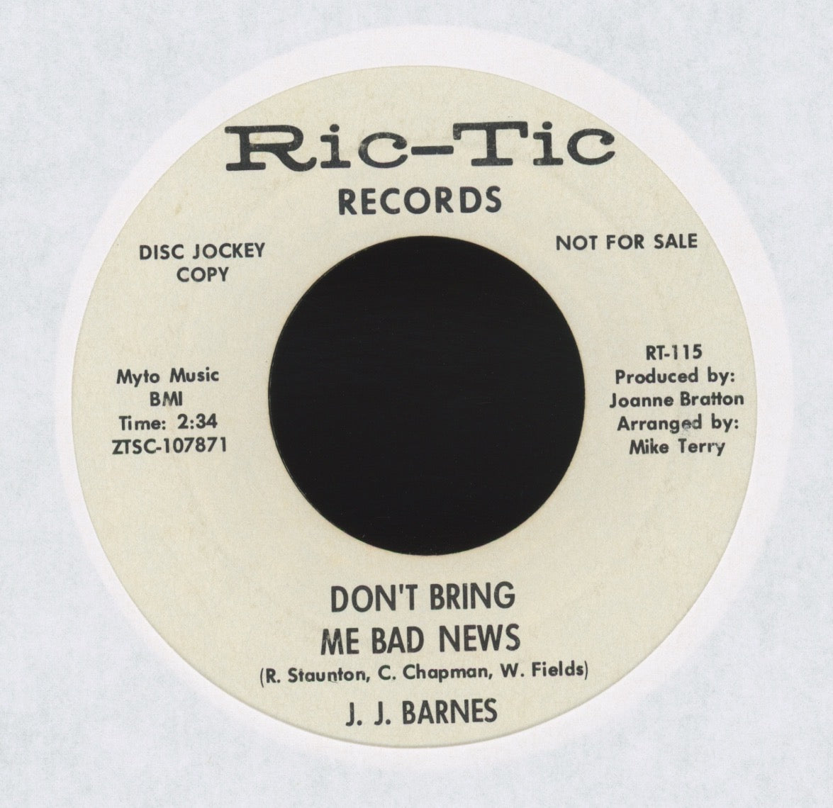 J. J. Barnes - Don't Bring Me Bad News on Ric Tic Promo Northern Soul 45