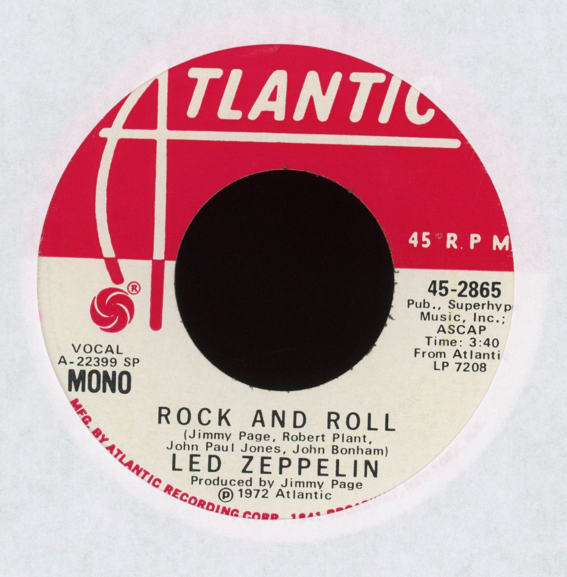 Led Zeppelin - Rock And Roll on Atlantic Promo Rock 45