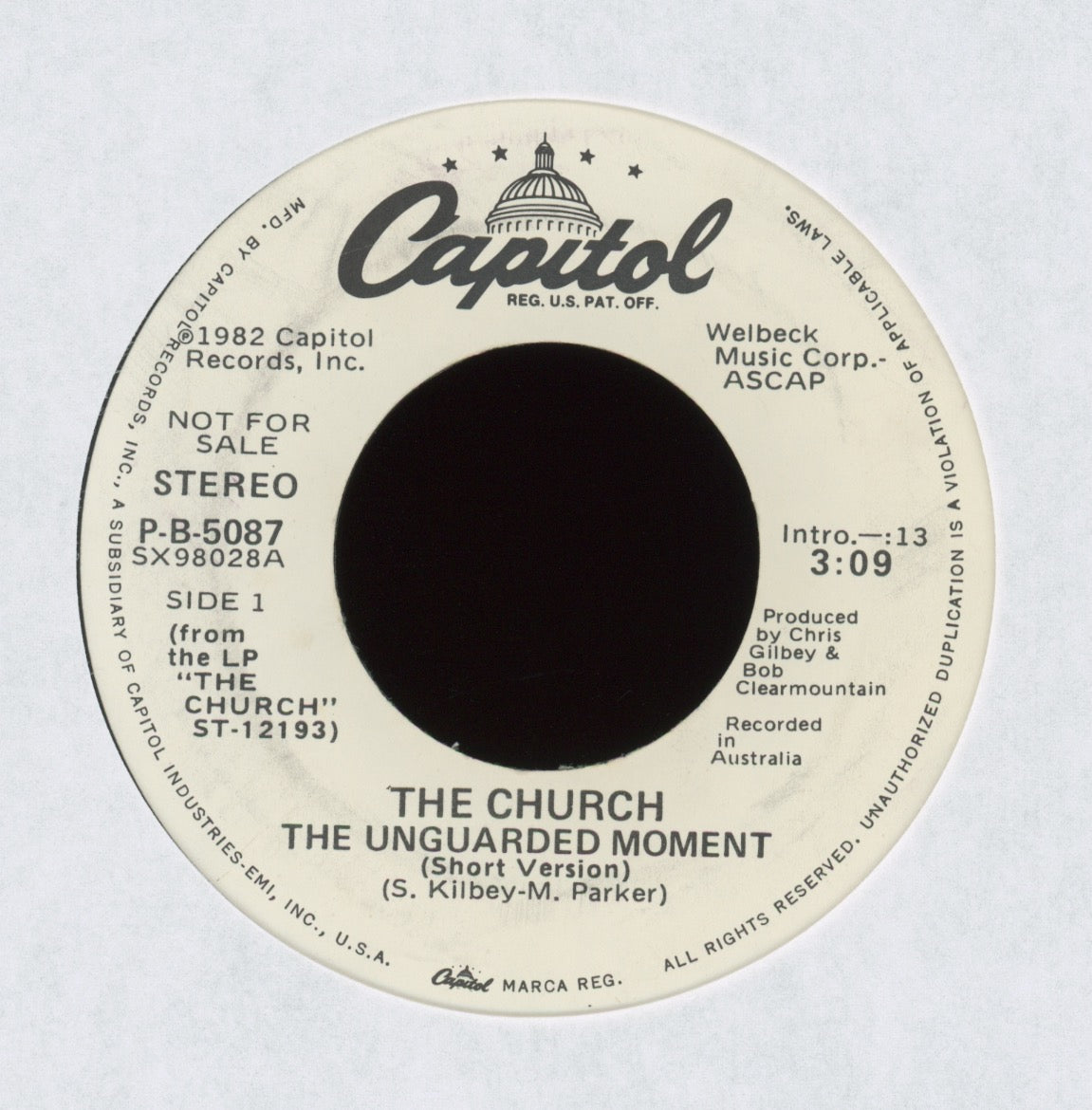 The Church - The Unguarded Moment on Capitol Promo Rock 45