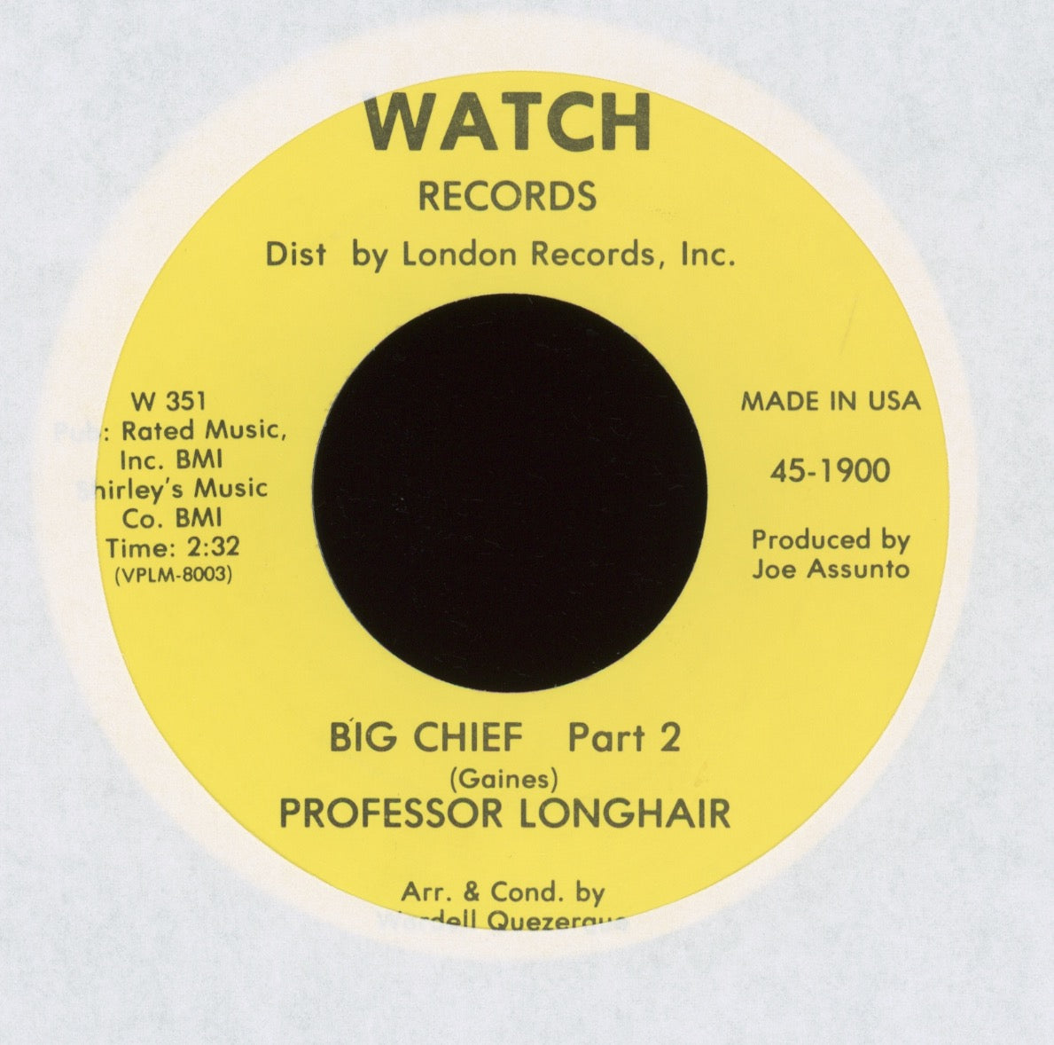 Professor Longhair - Big Chief on Watch R&B Funk 45