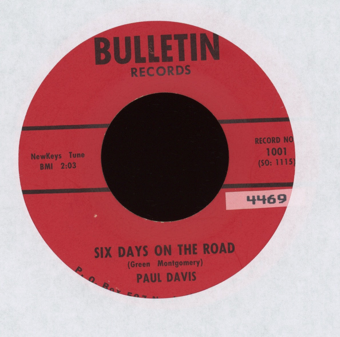 Paul Davis - Six Days On The Road on Bulletin Rockabilly Bop 45