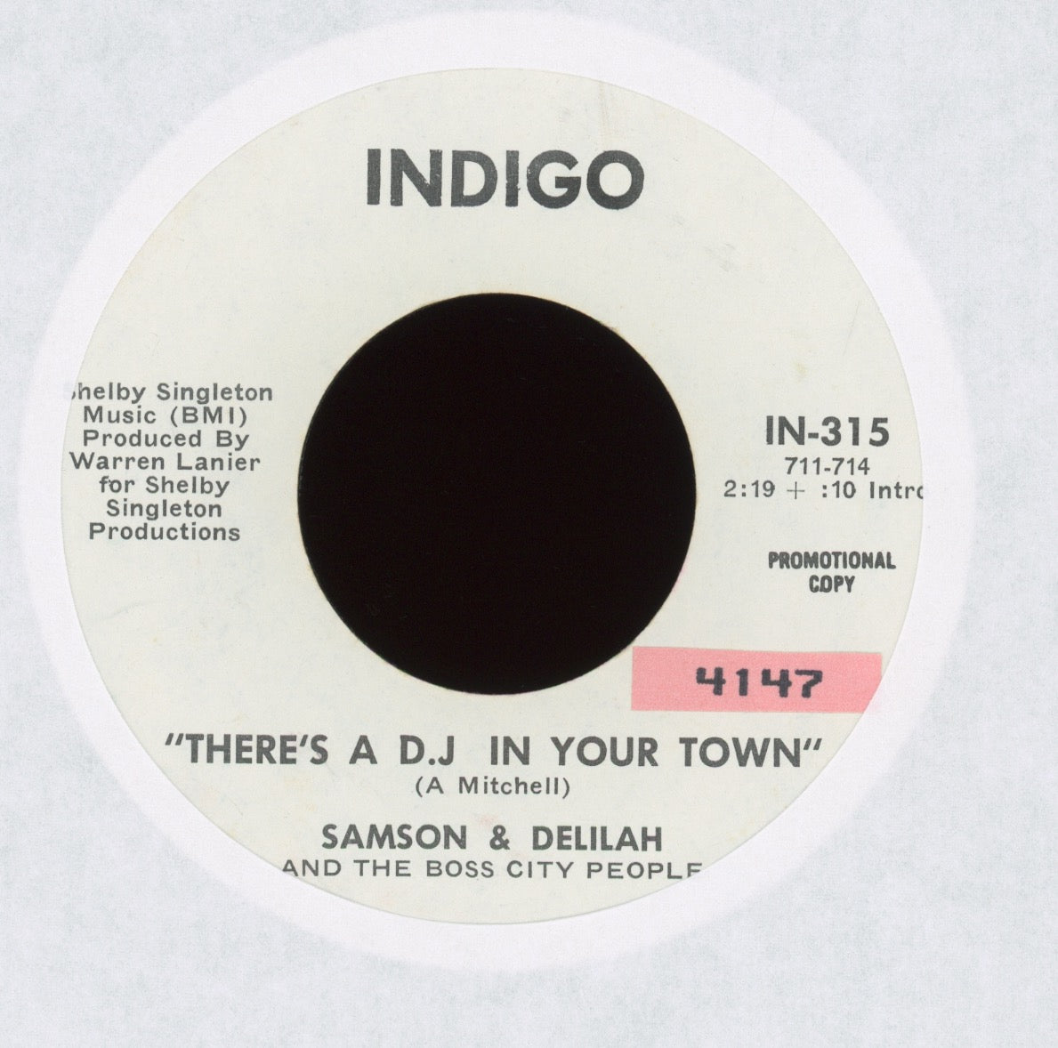 Samson & Delilah - There's A D.J. In Your Town on Indigo Promo Funk 45