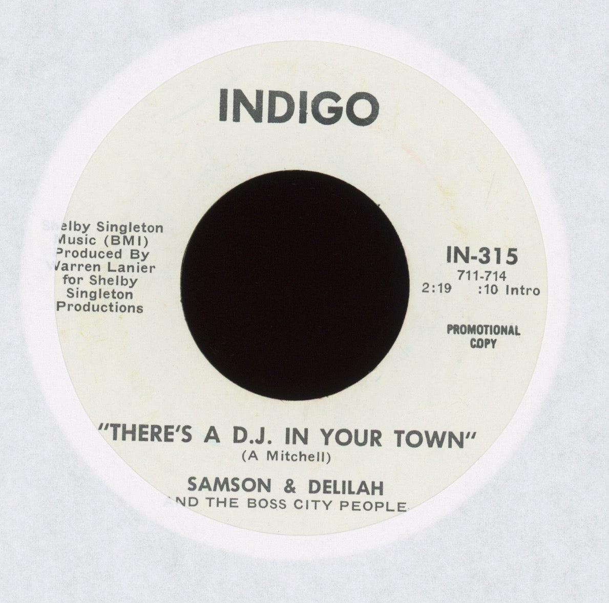 Samson & Delilah - There's A D.J. In Your Town on Indigo Promo Funk 45