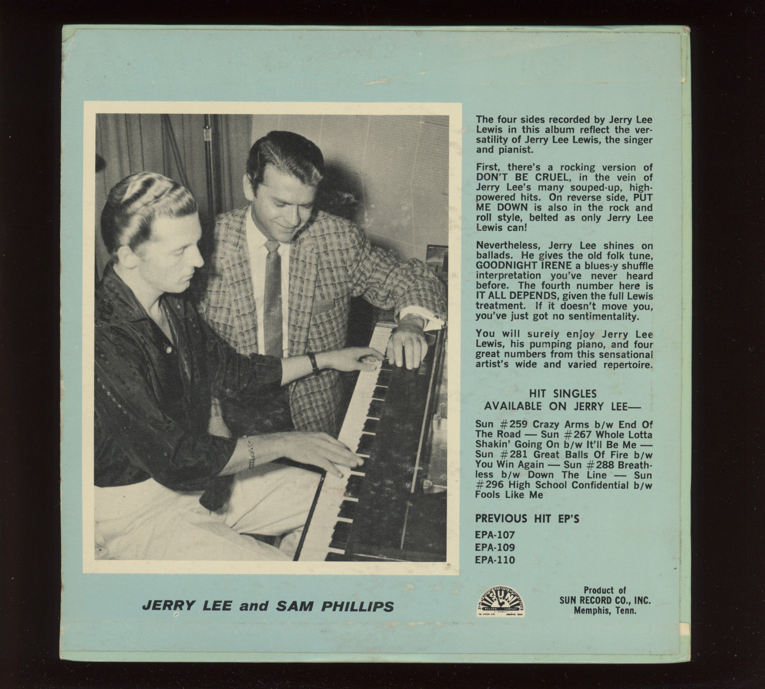Jerry Lee Lewis - Don't Be Cruel on Sun EPA-108 EP 45 With Cover