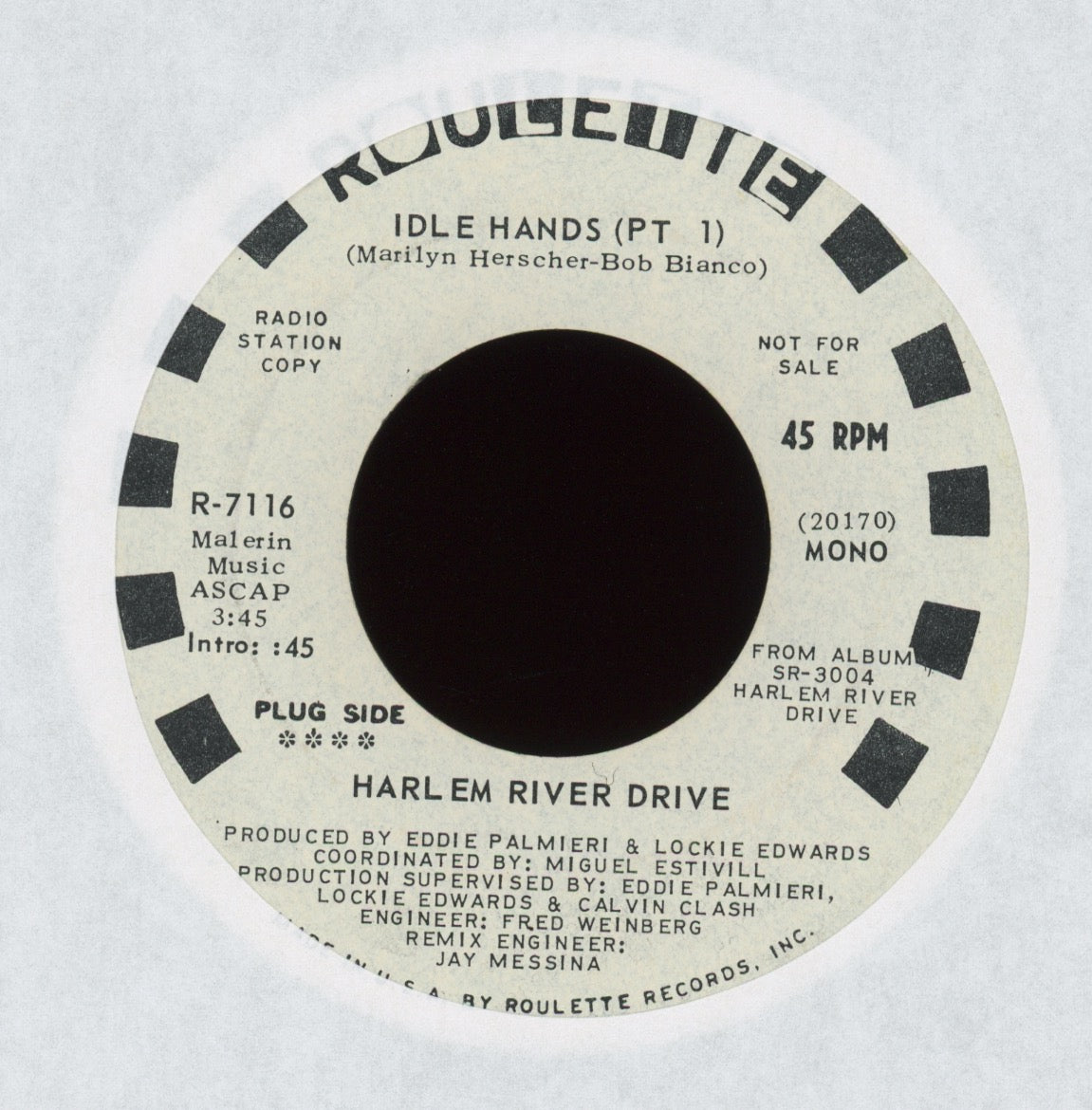 Harlem River Drive - Idle Hands (Pt. 1) on Roulette Promo Latin Jazz Funk 45