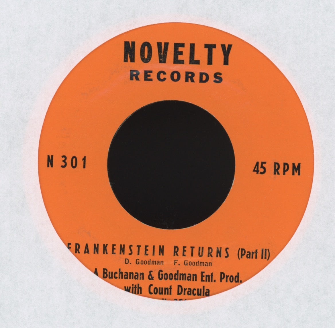 Buchanan & Goodman / Count Dracula - Frankenstein Of '59 on Novelty Records Halloween Horror Cut In 45