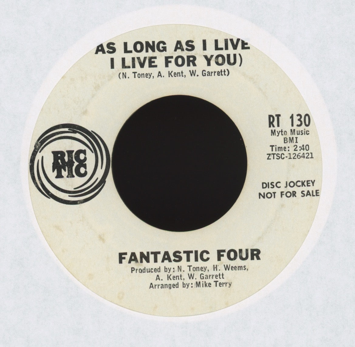 Fantastic Four - As Long As I Live (I Live For You) on Ric Tic Promo Northern Soul 45