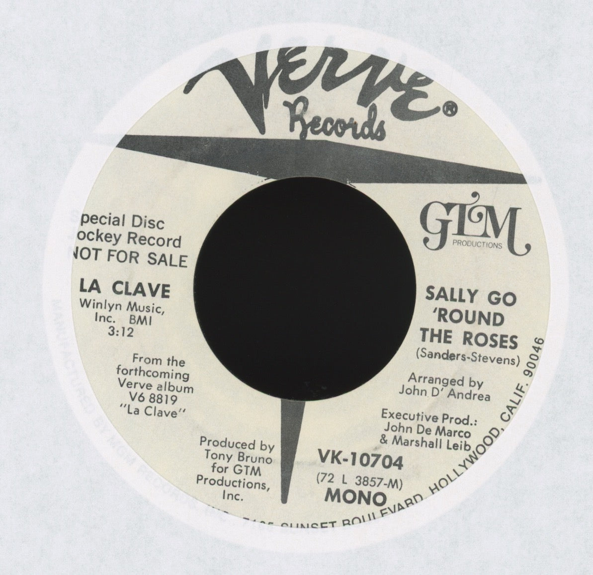 La Clave - Sally Go 'Round The Roses on Verve Promo Latin Jazz Funk 45