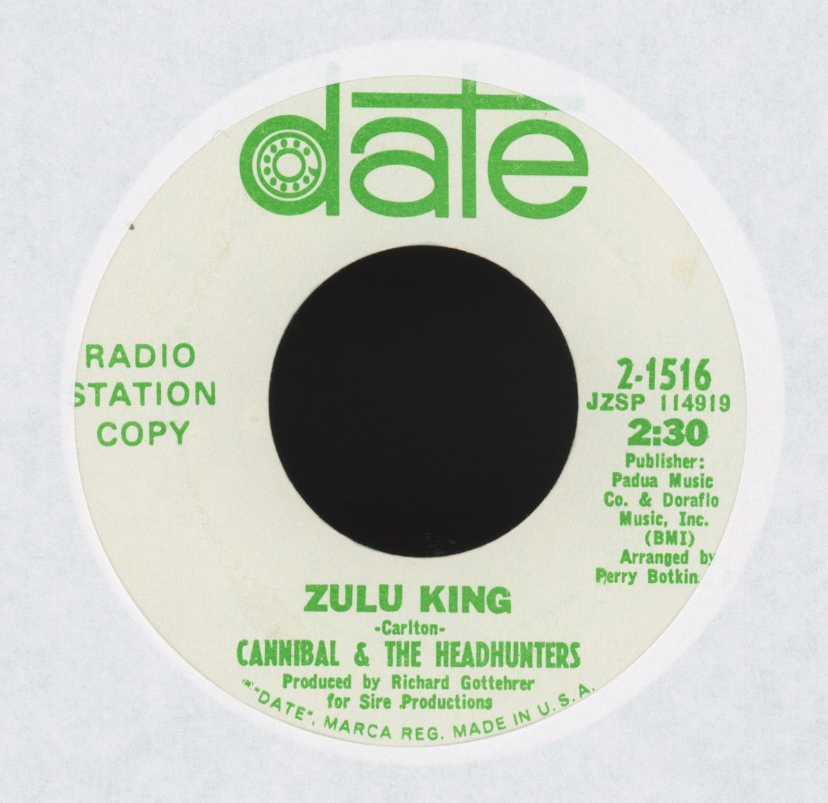 Cannibal & The Headhunters - Zulu King on Date Promo Northern Soul 45