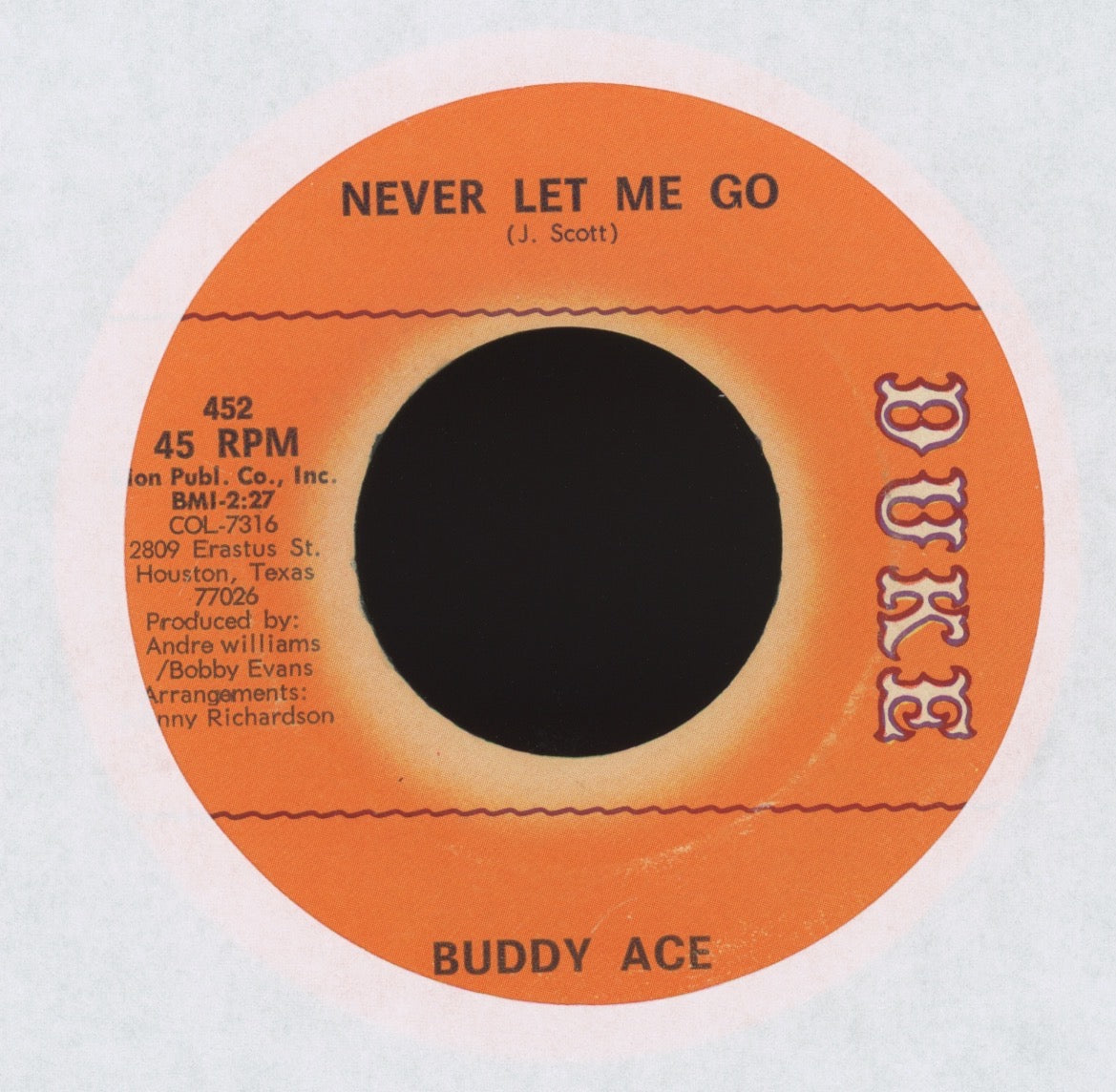Buddy Ace - She's My Baby on Duke Northern Soul 45